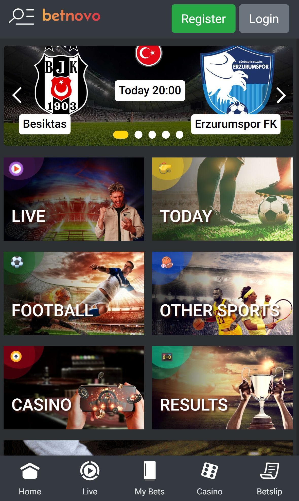 Betnovo — Homepage (Mobile)
