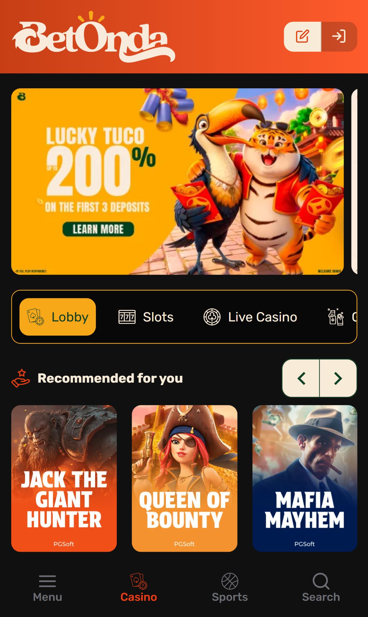Betonda — Lobby (Mobile)