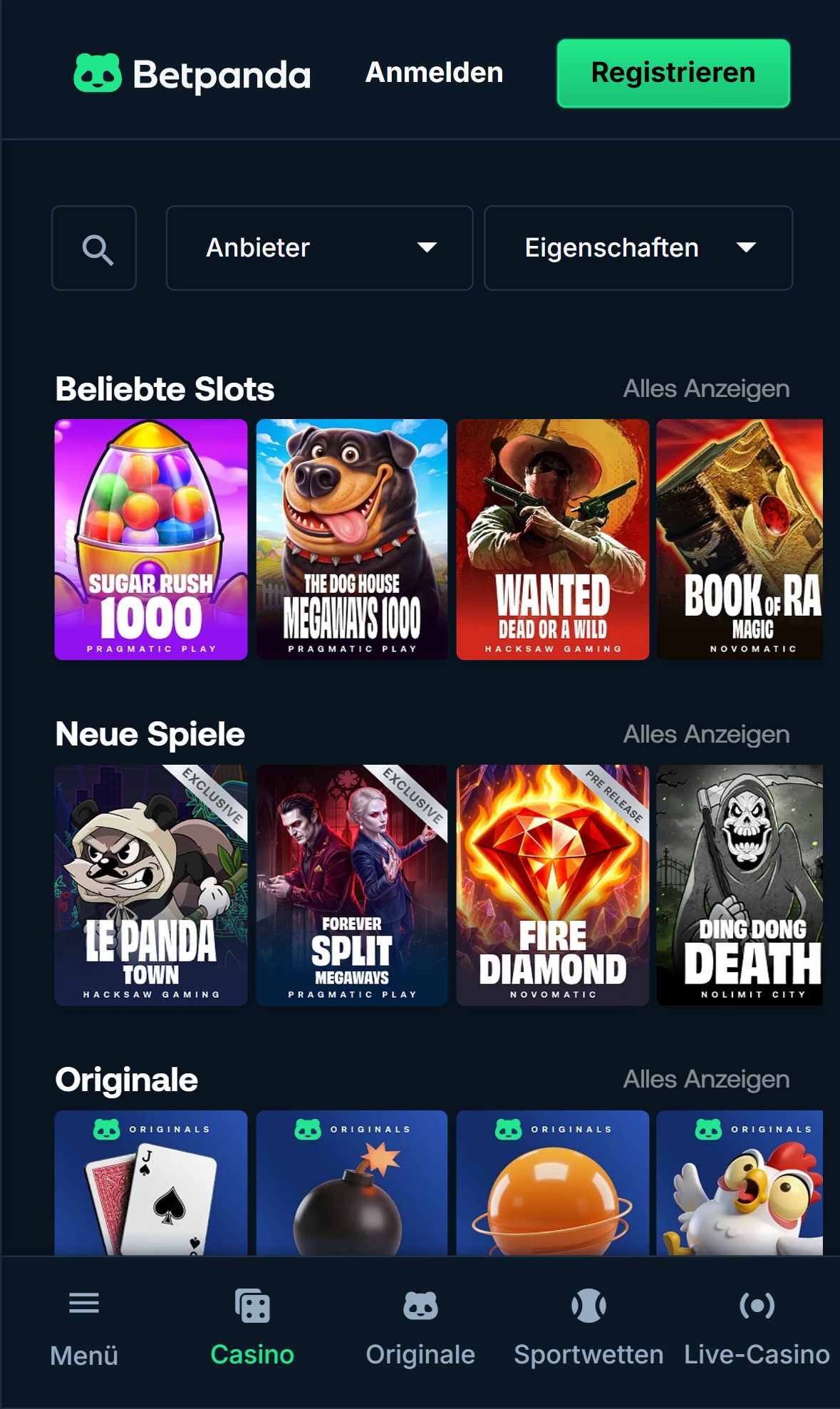 Betpanda — Lobby (Mobil)