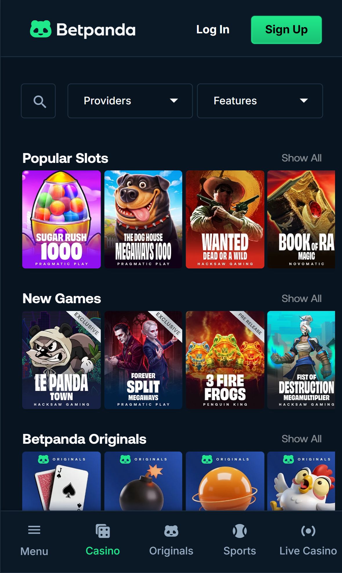 Betpanda — Lobby (Mobile)