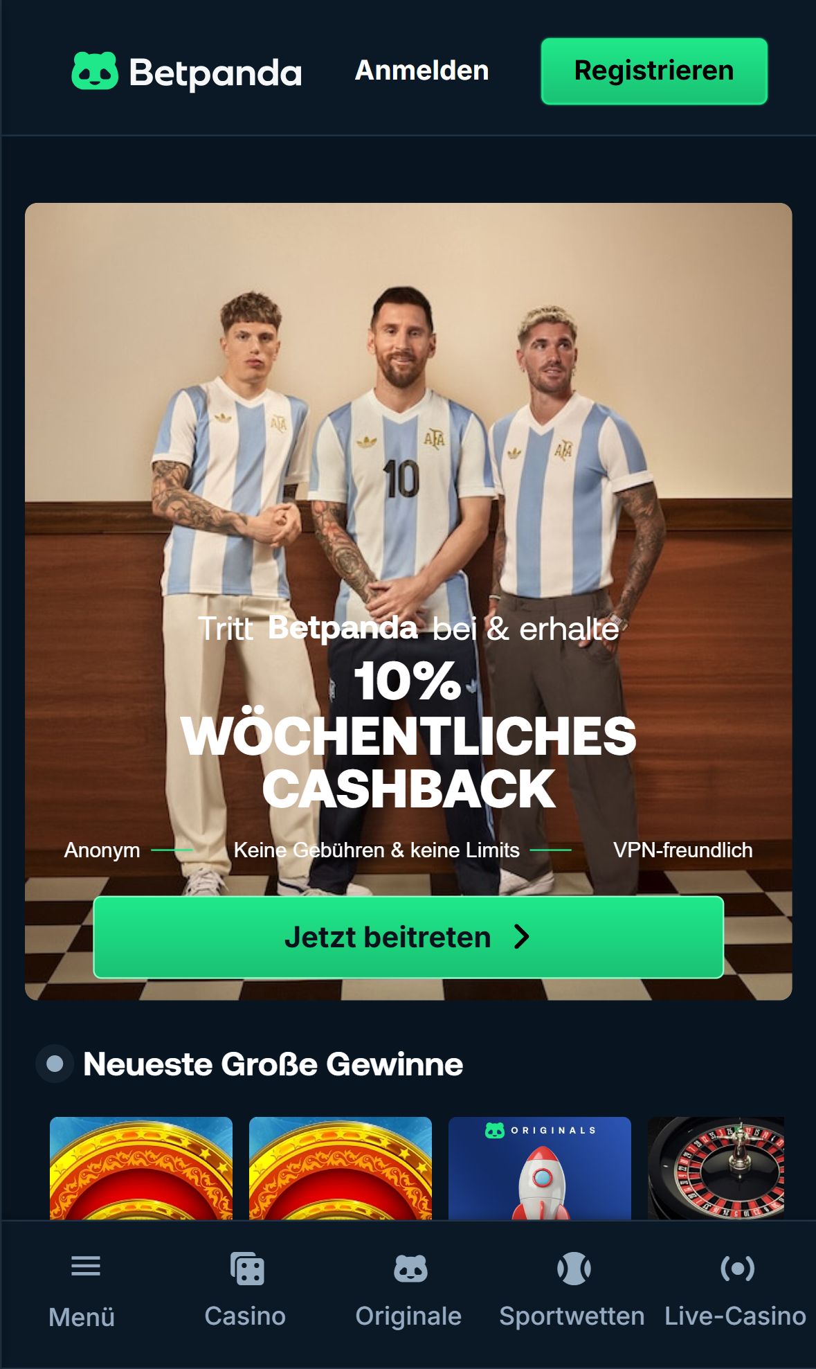 Betpanda — Startseite (Mobil)