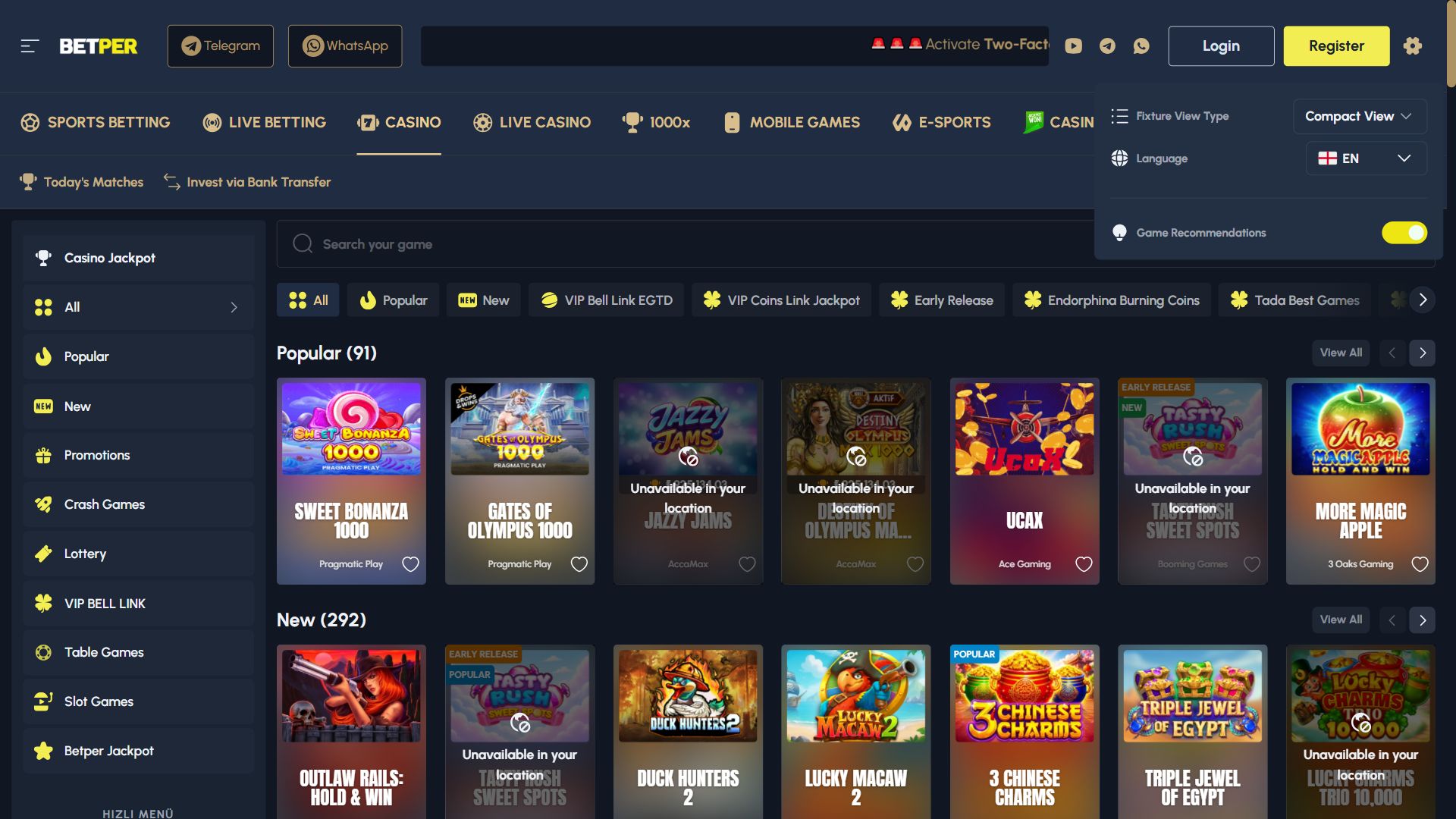 Betper — Lobby (Desktop)