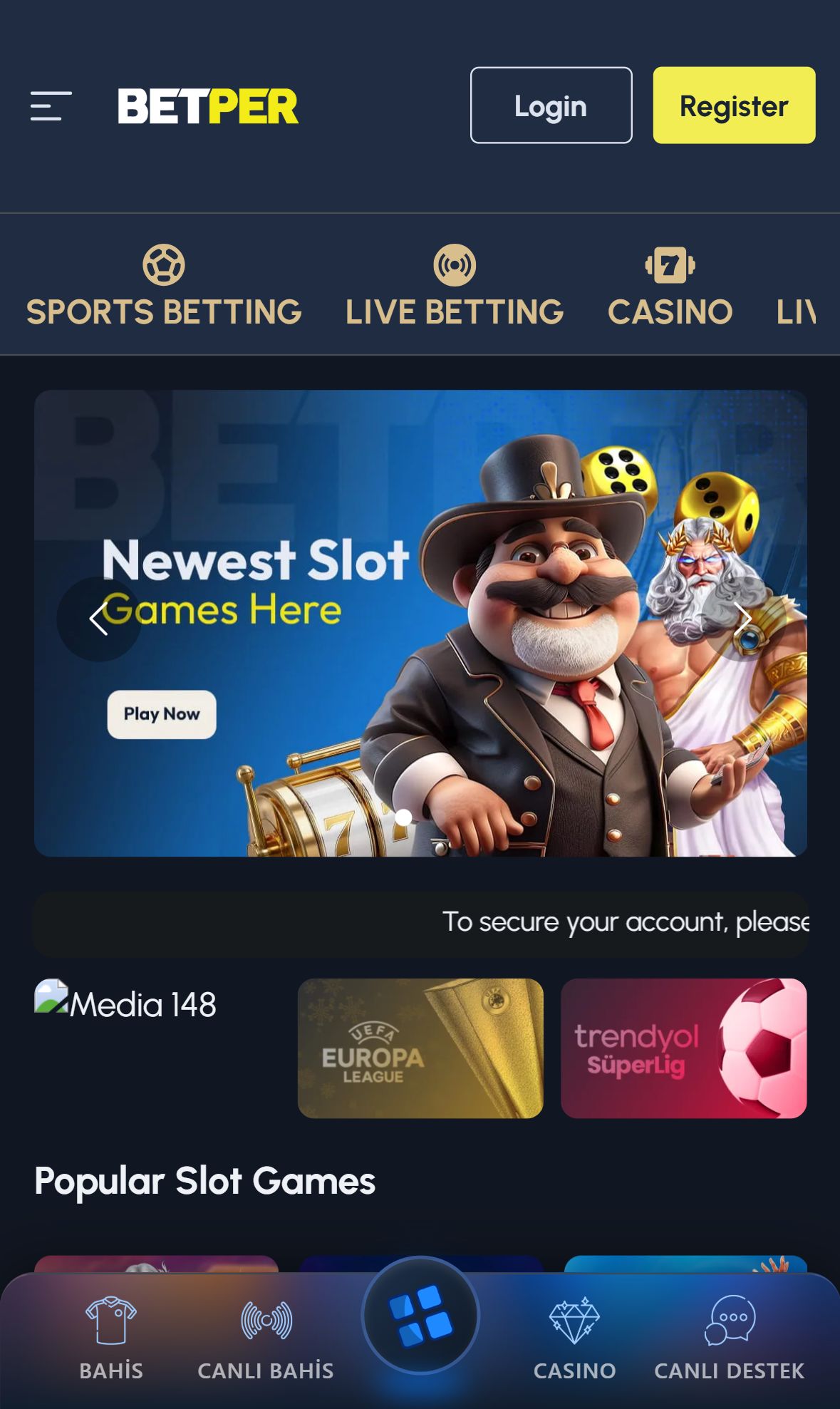 Betper — Homepage (Mobile)