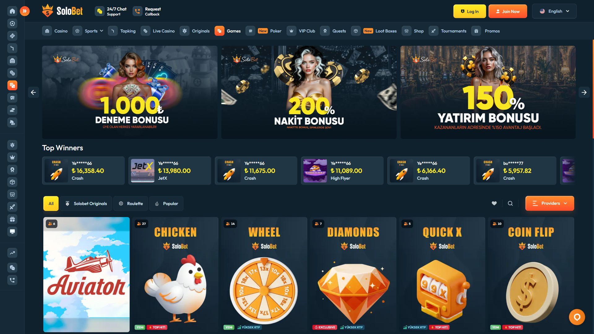 Solobet — Lobby (Desktop)