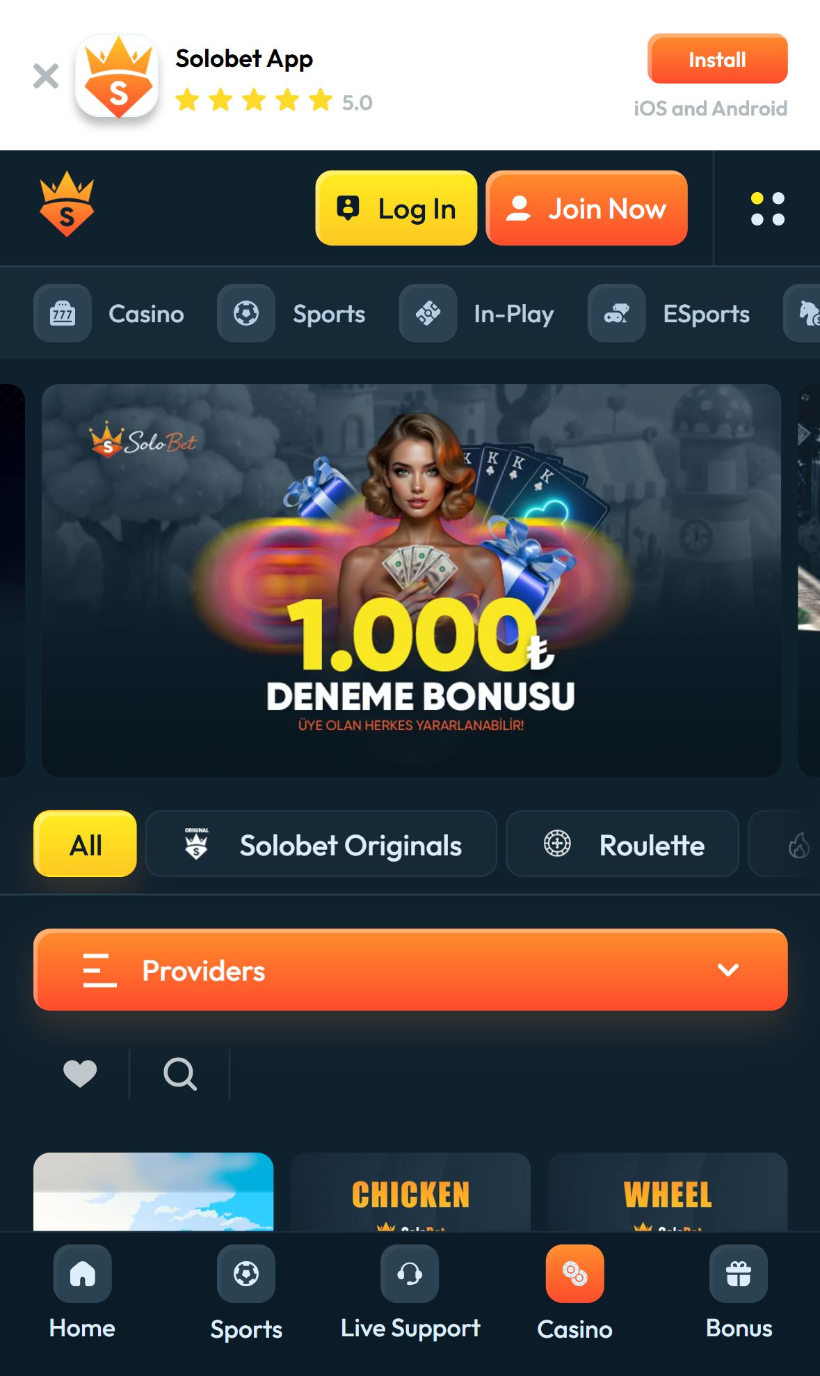 Solobet — Homepage (Mobile)