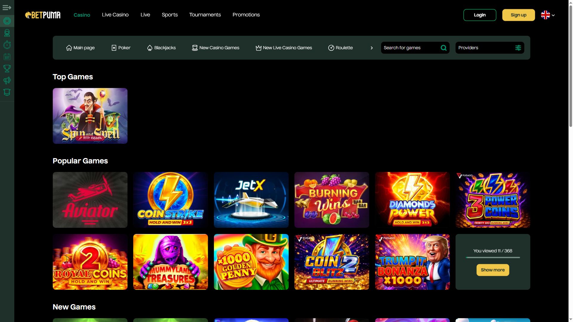 BetPuma — Lobby (Desktop)