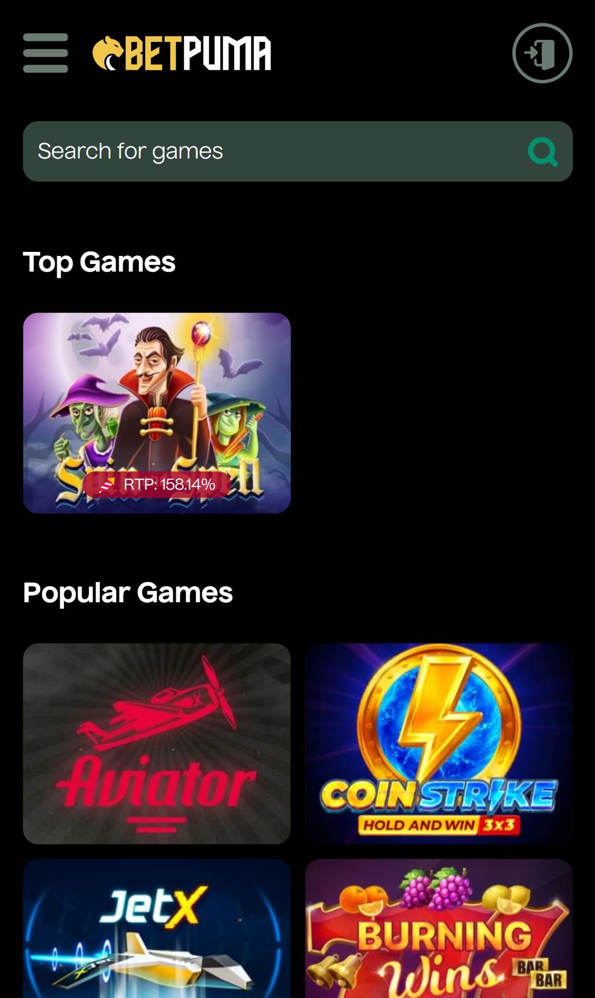 BetPuma — Lobby (Mobile)