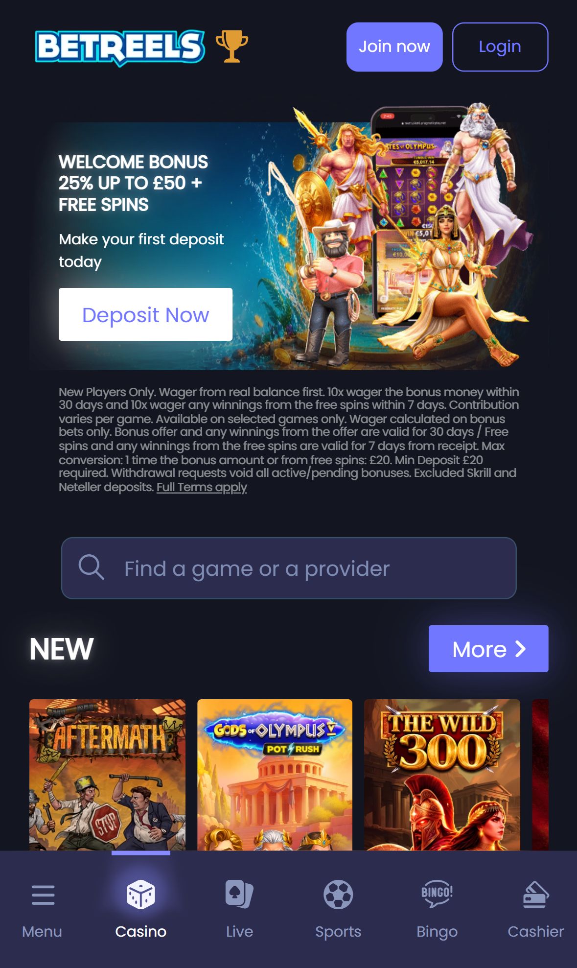Betreels — Homepage (Mobile)