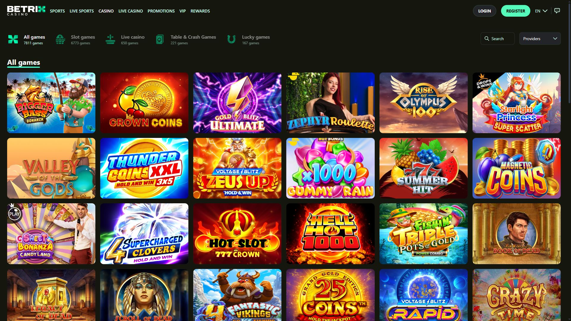 Betrix Casino — Lobby (Desktop)