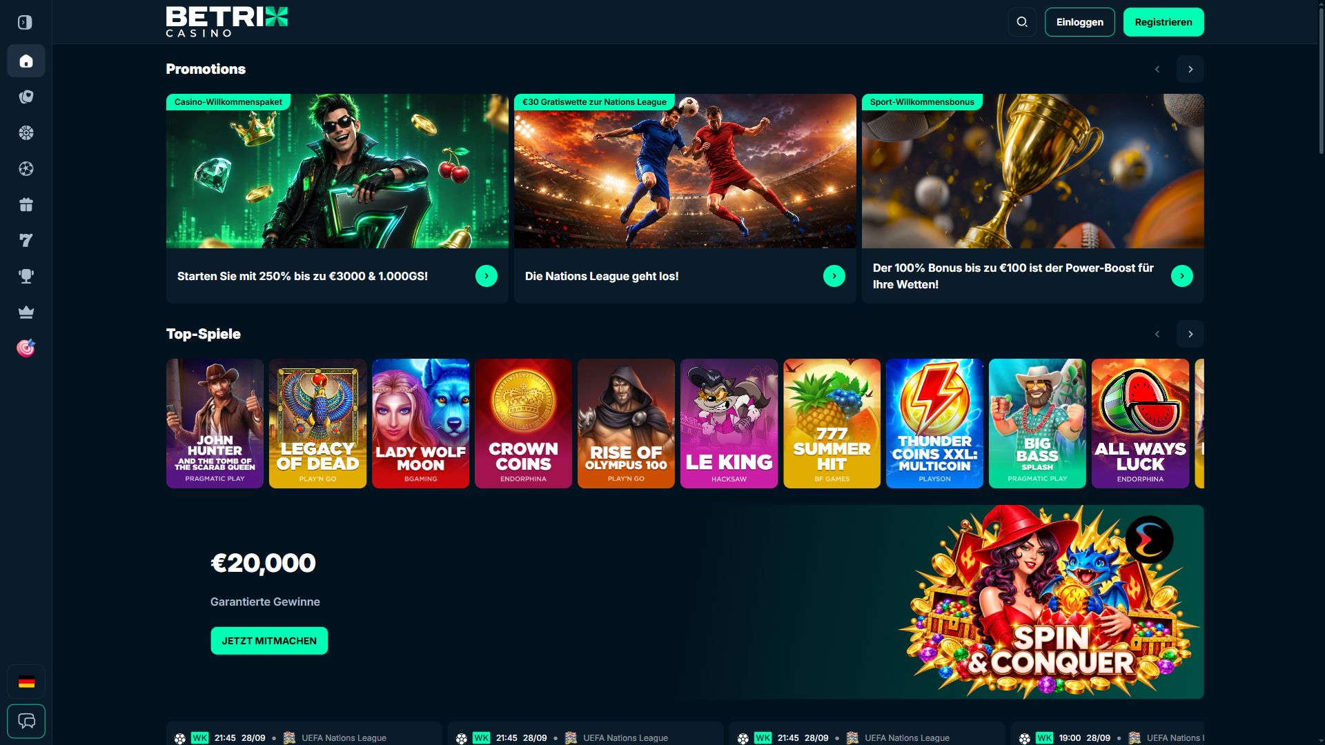 Betrix Casino — Startseite (Desktop)