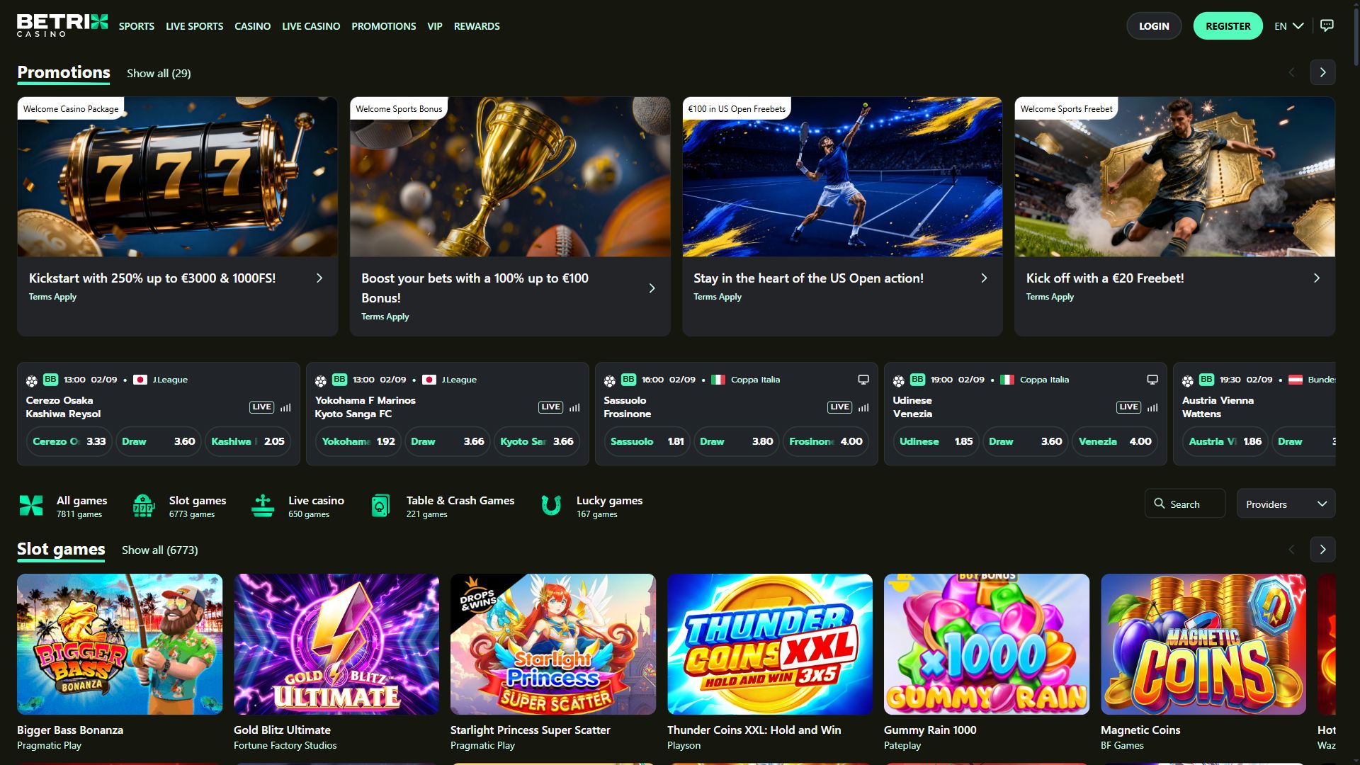 Betrix Casino — Homepage (Desktop)