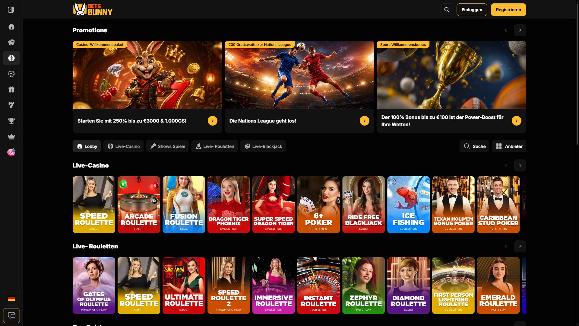 Bets Bunny — Lobby (Desktop)