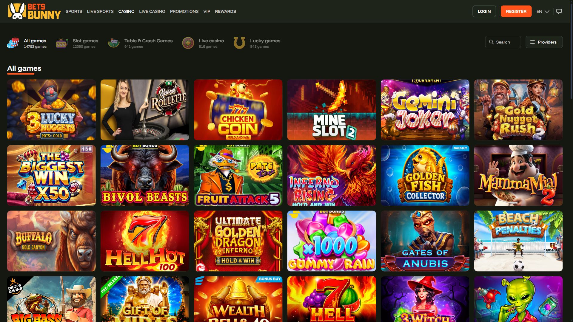 Bets Bunny — Lobby (Desktop)