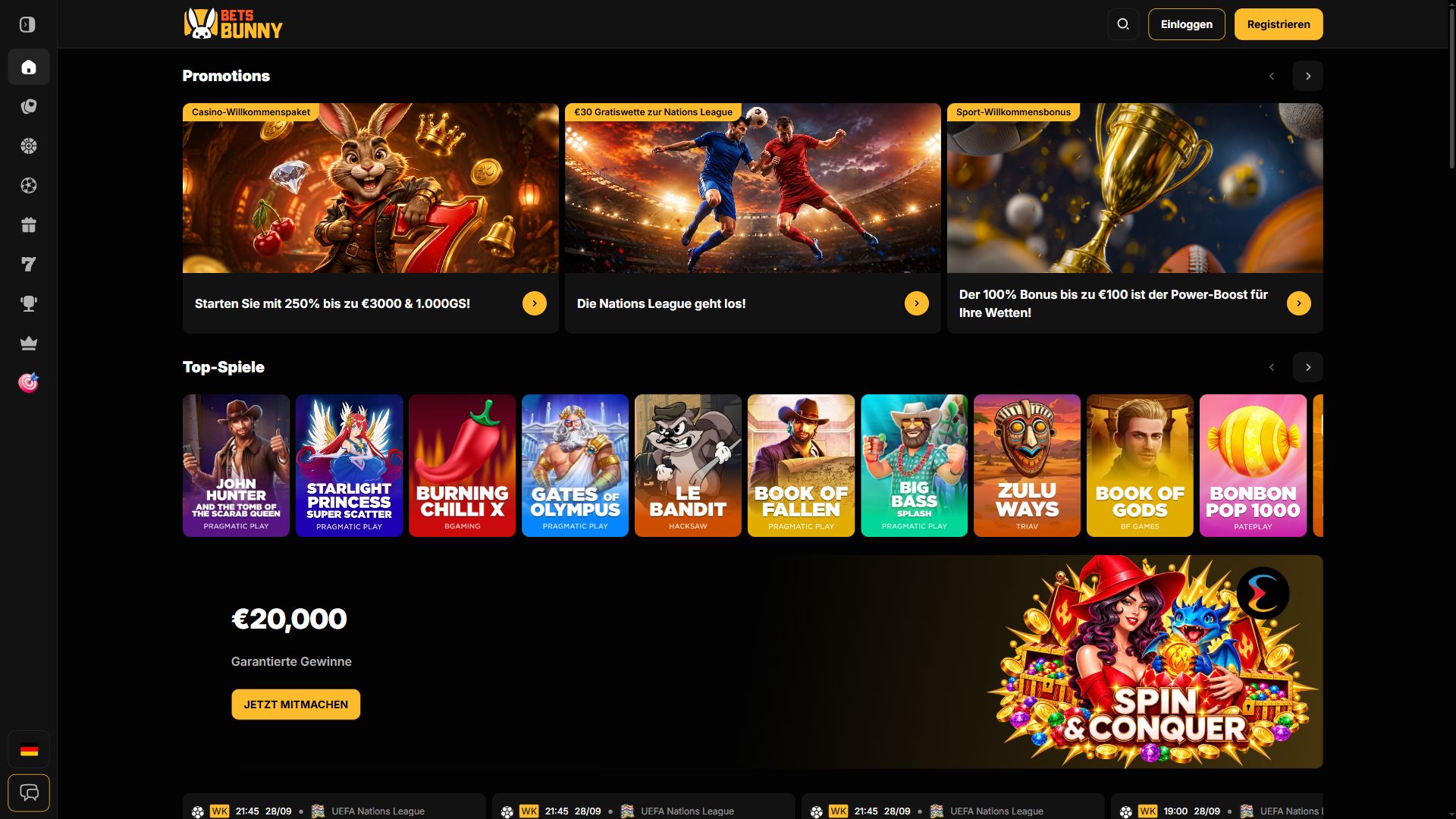 Bets Bunny — Startseite (Desktop)