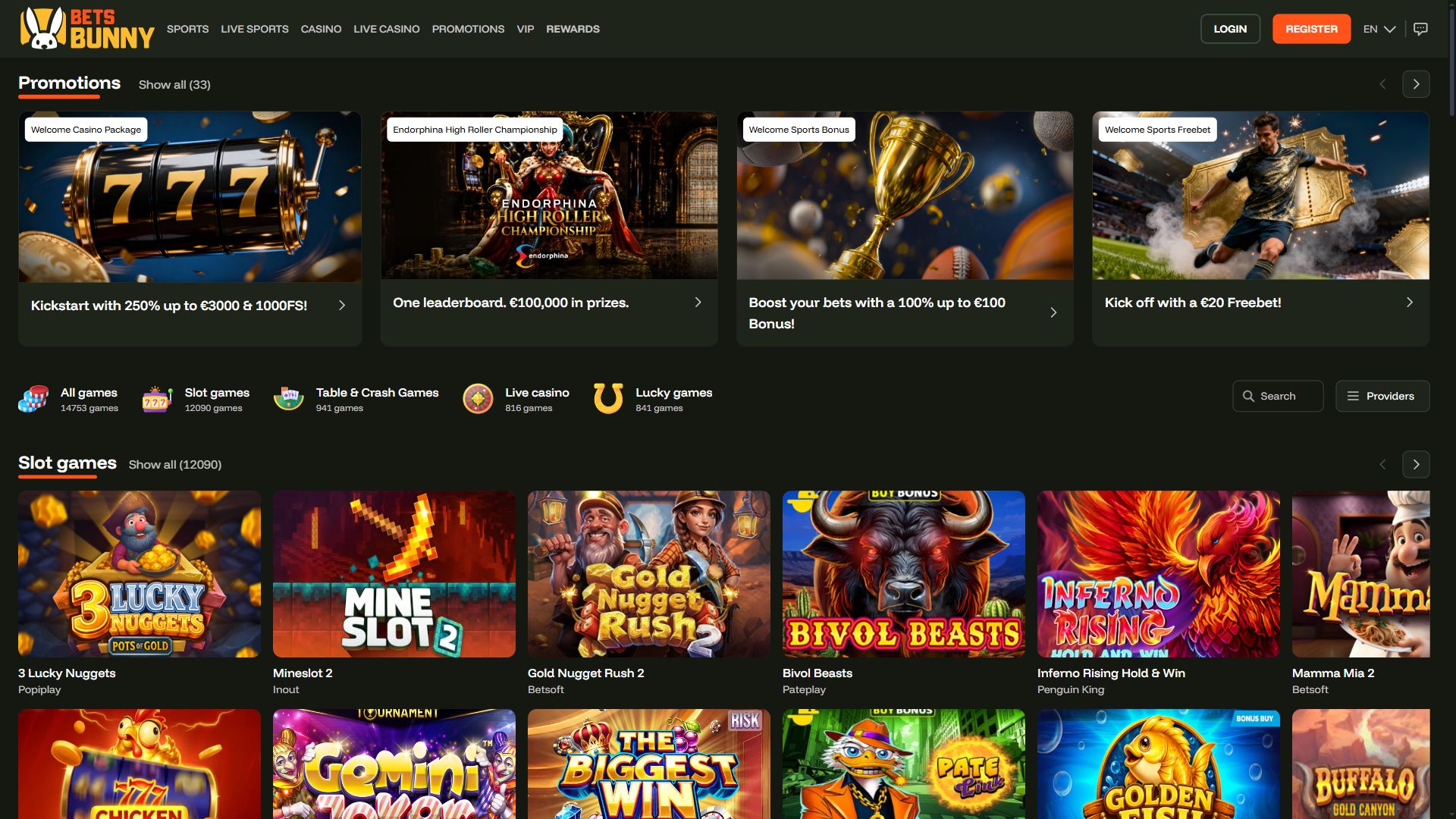 Bets Bunny — Homepage (Desktop)