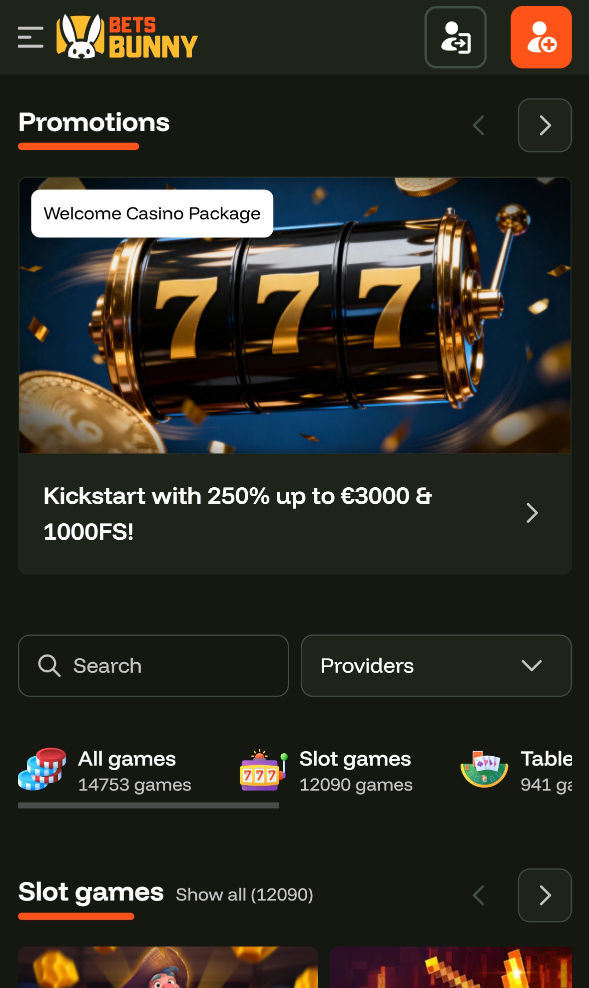 Bets Bunny — Homepage (Mobile)