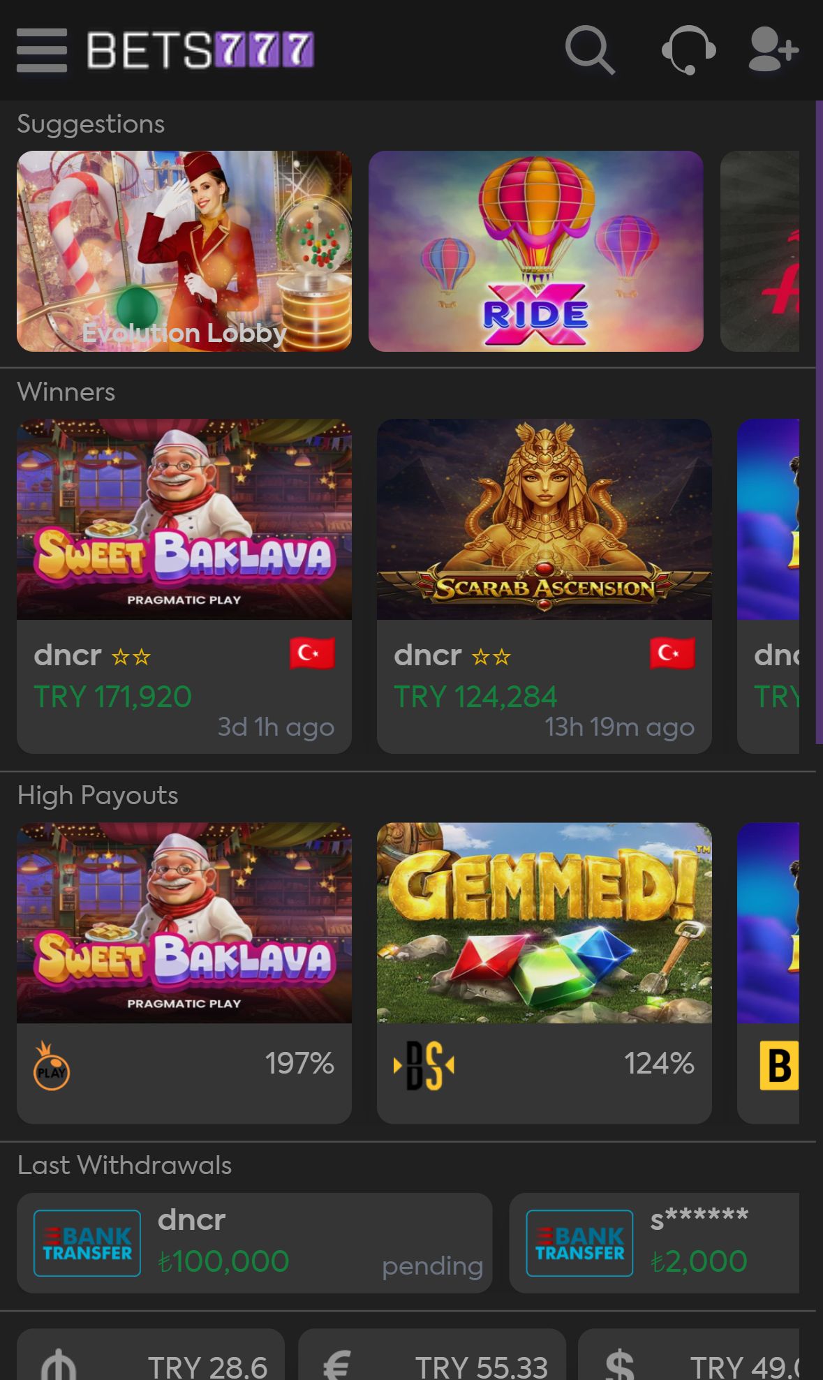 Bets777 — Homepage (Mobile)