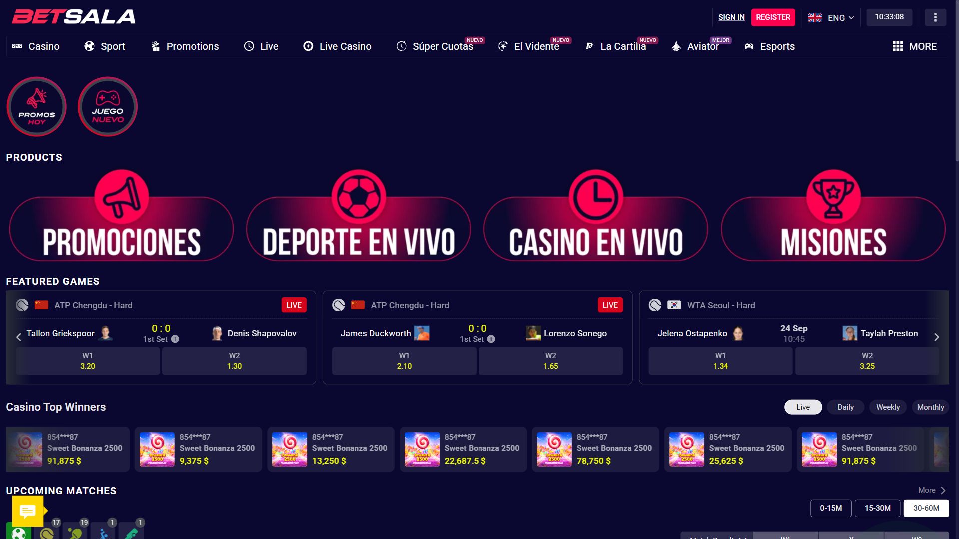 Betsala — Homepage (Desktop)