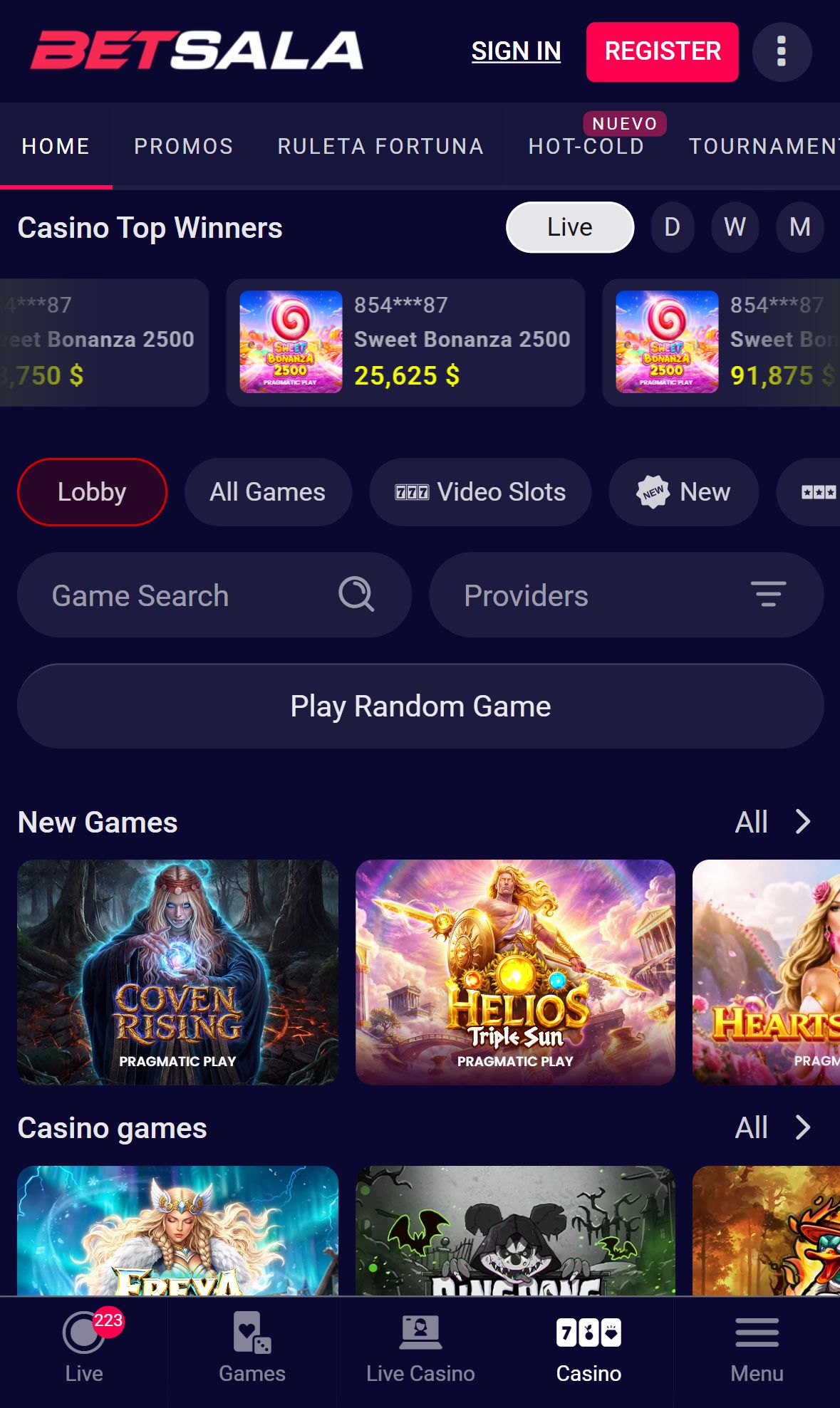 Betsala — Lobby (Mobile)