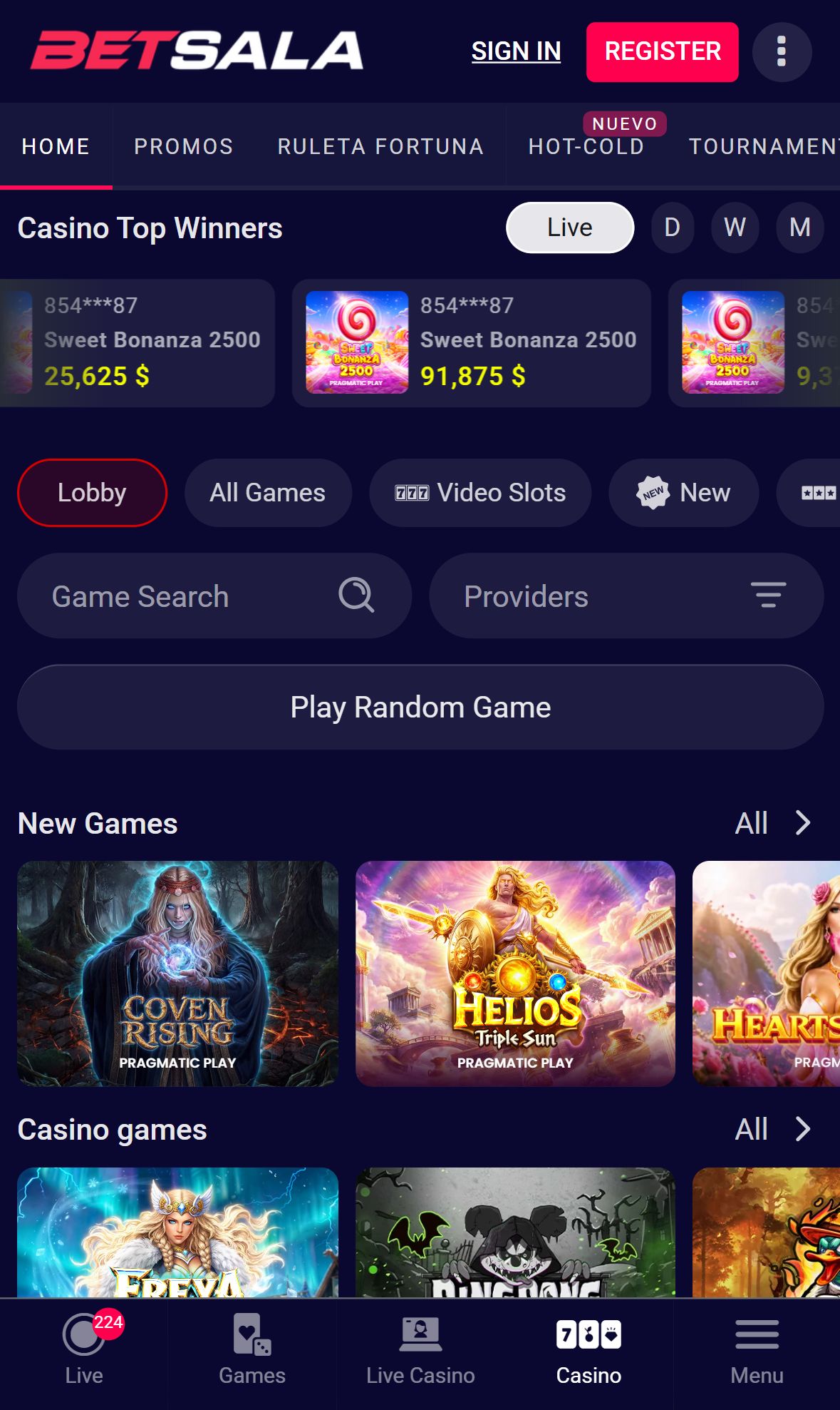 Betsala — Homepage (Mobile)