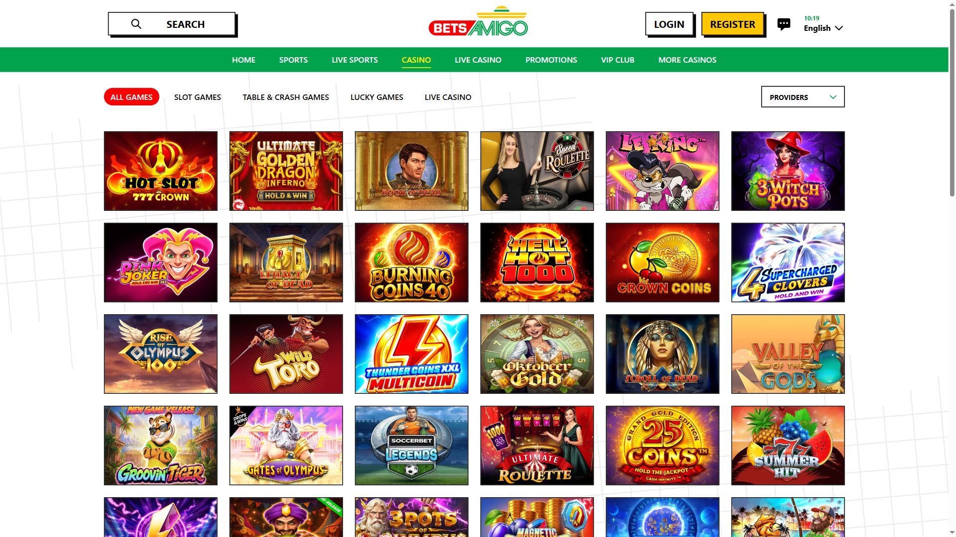 Bets Amigo — Lobby (Desktop)