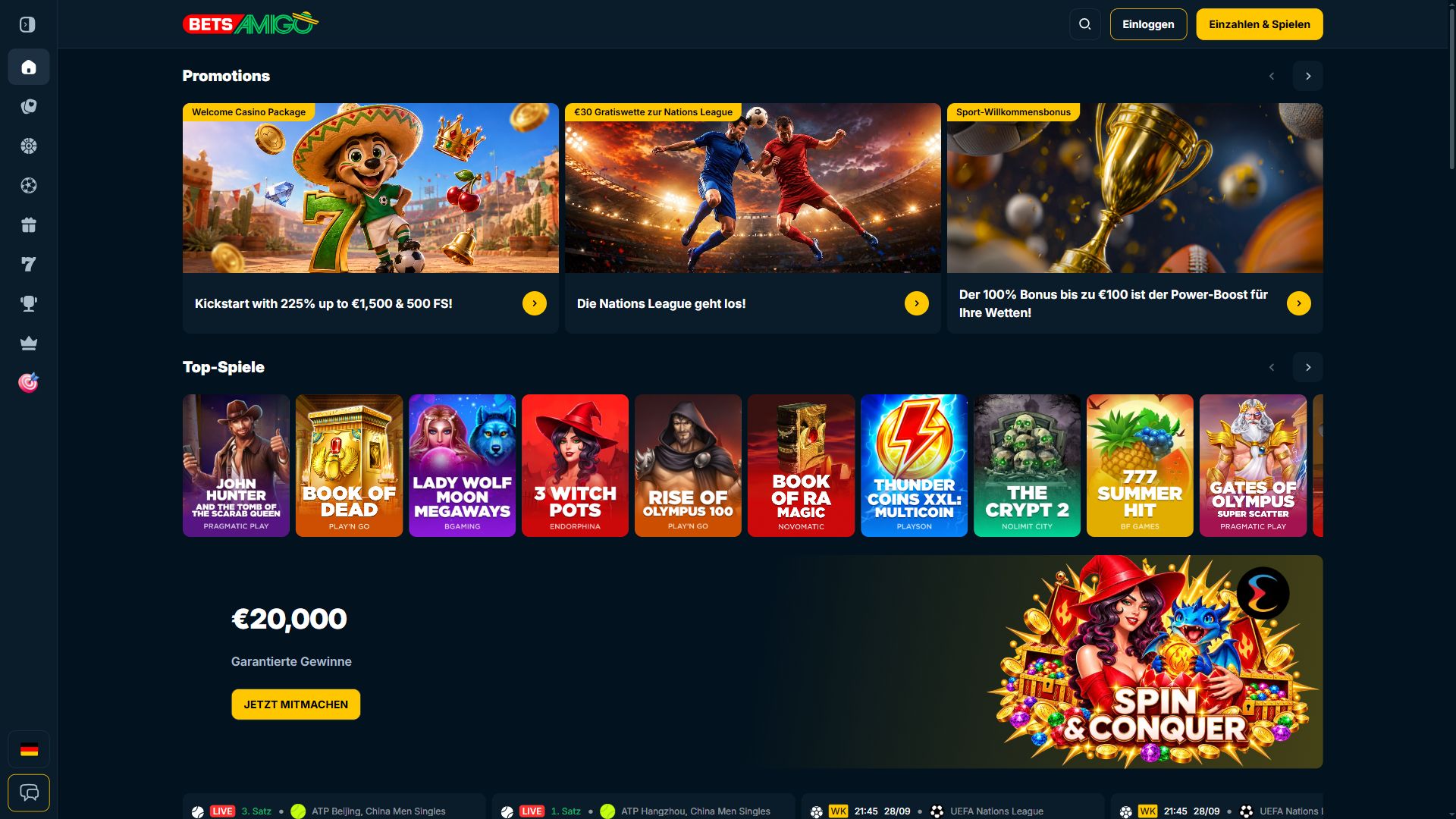 Bets Amigo — Startseite (Desktop)