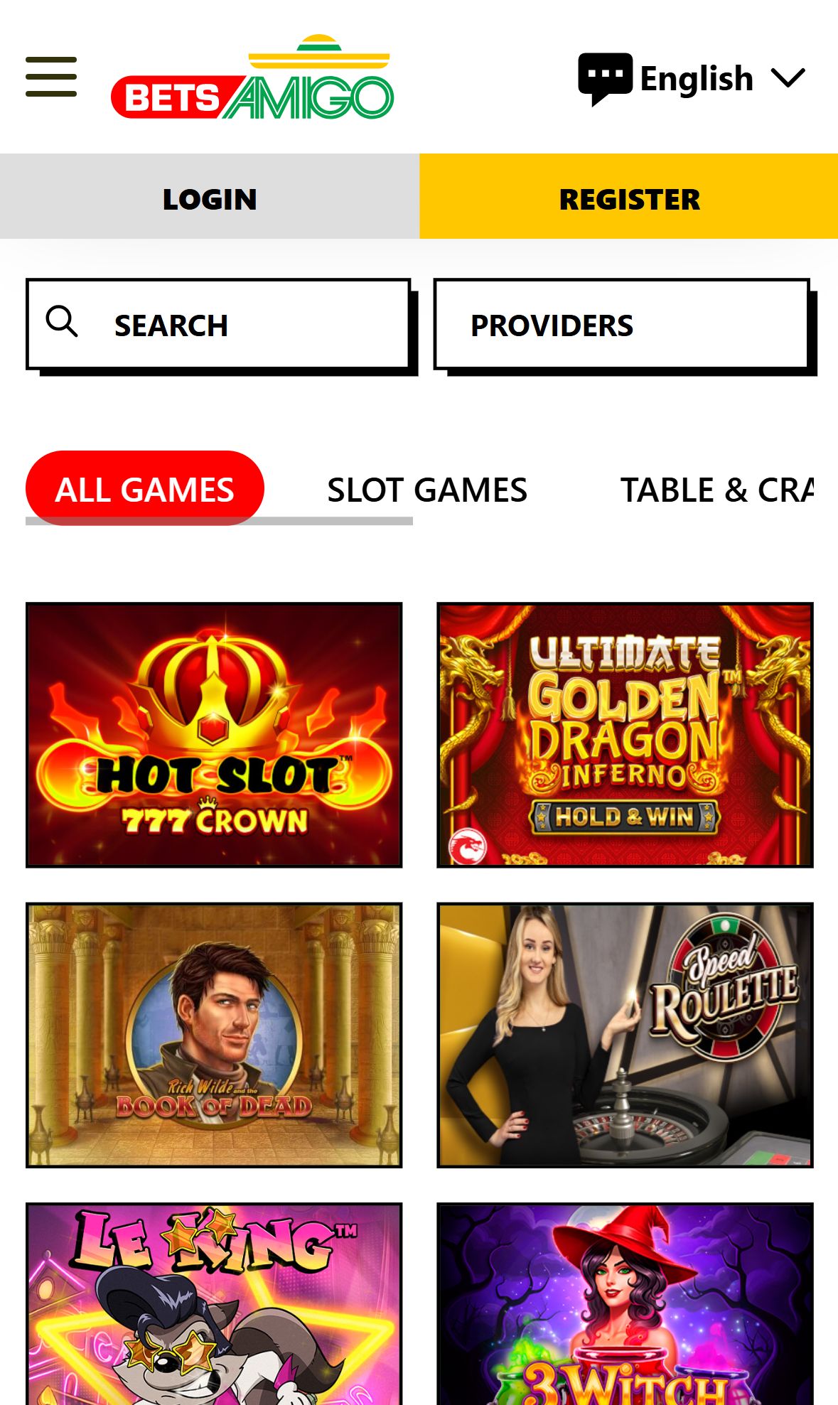 Bets Amigo — Lobby (Mobile)