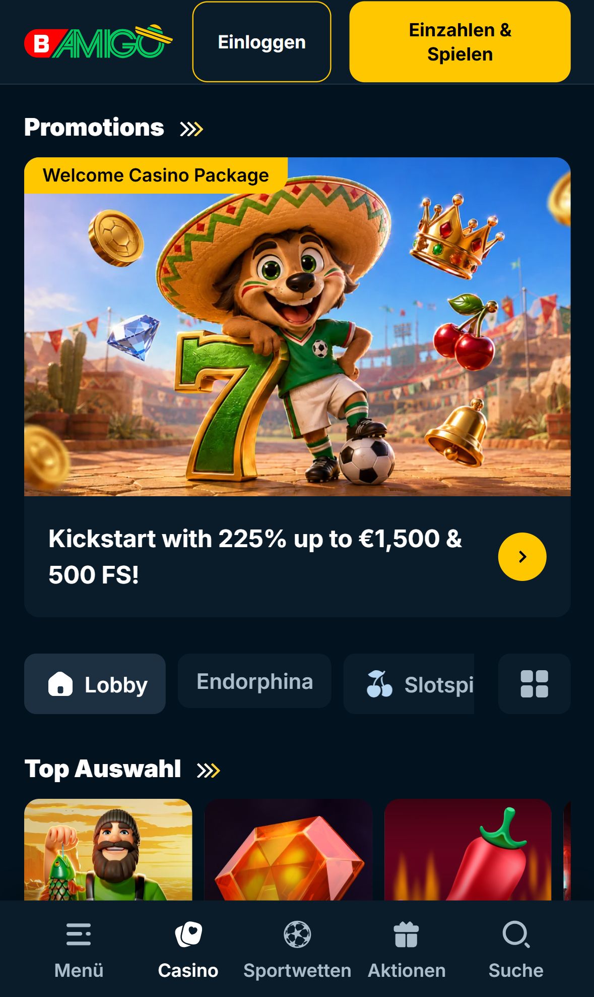 Bets Amigo — Startseite (Mobil)