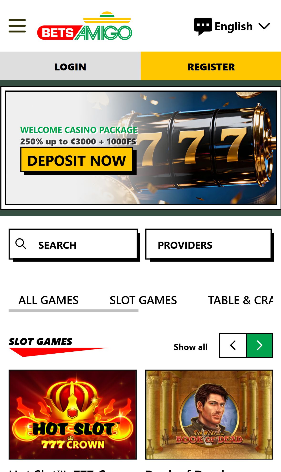 Bets Amigo — Homepage (Mobile)
