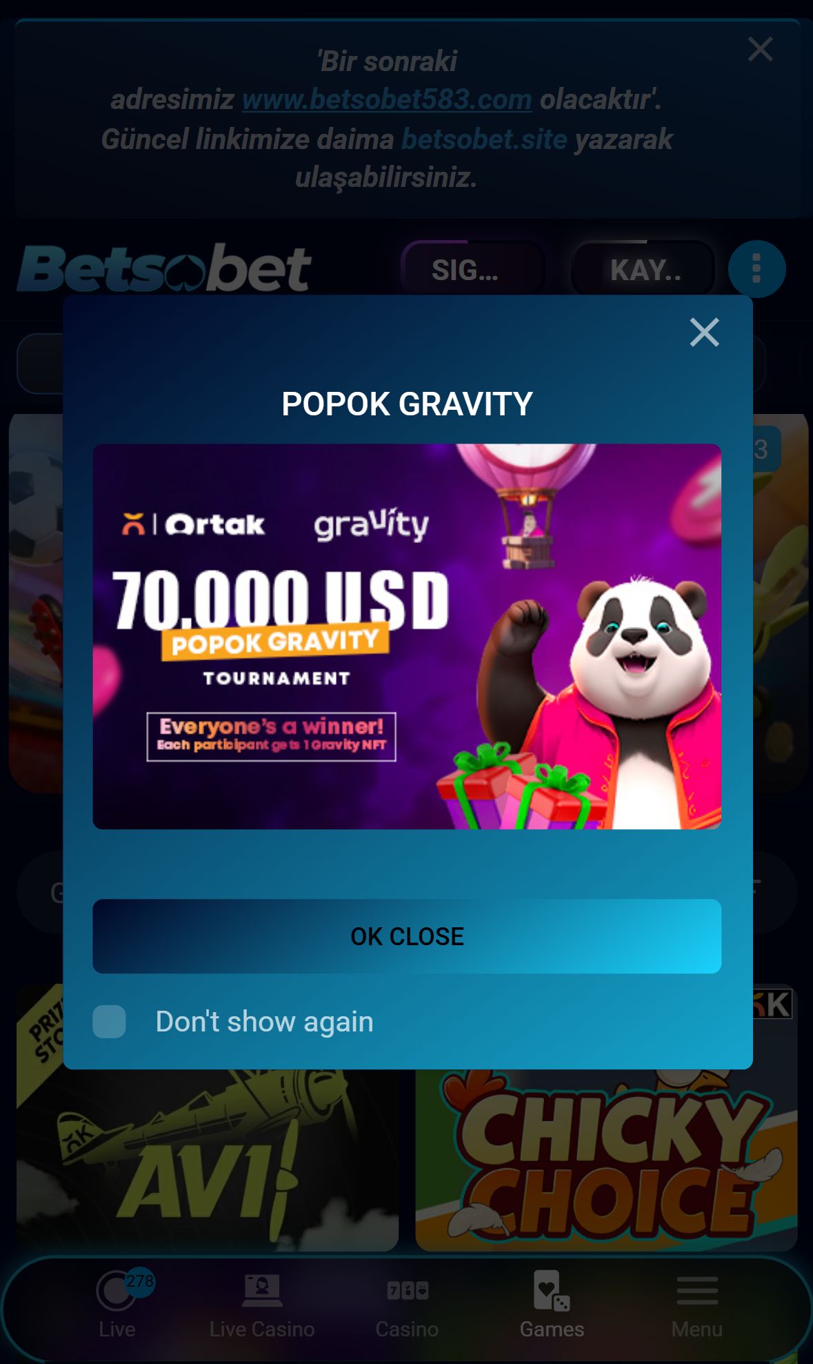 Betsobet — Lobby (Mobile)