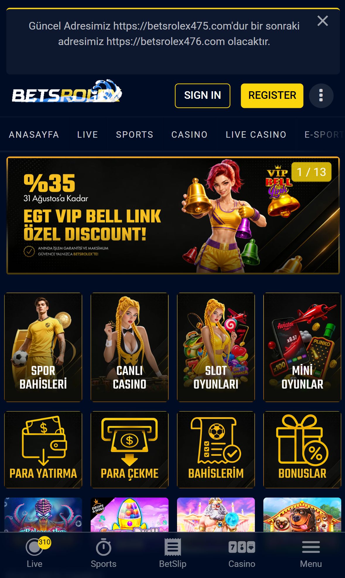 Betsrolex — Homepage (Mobile)