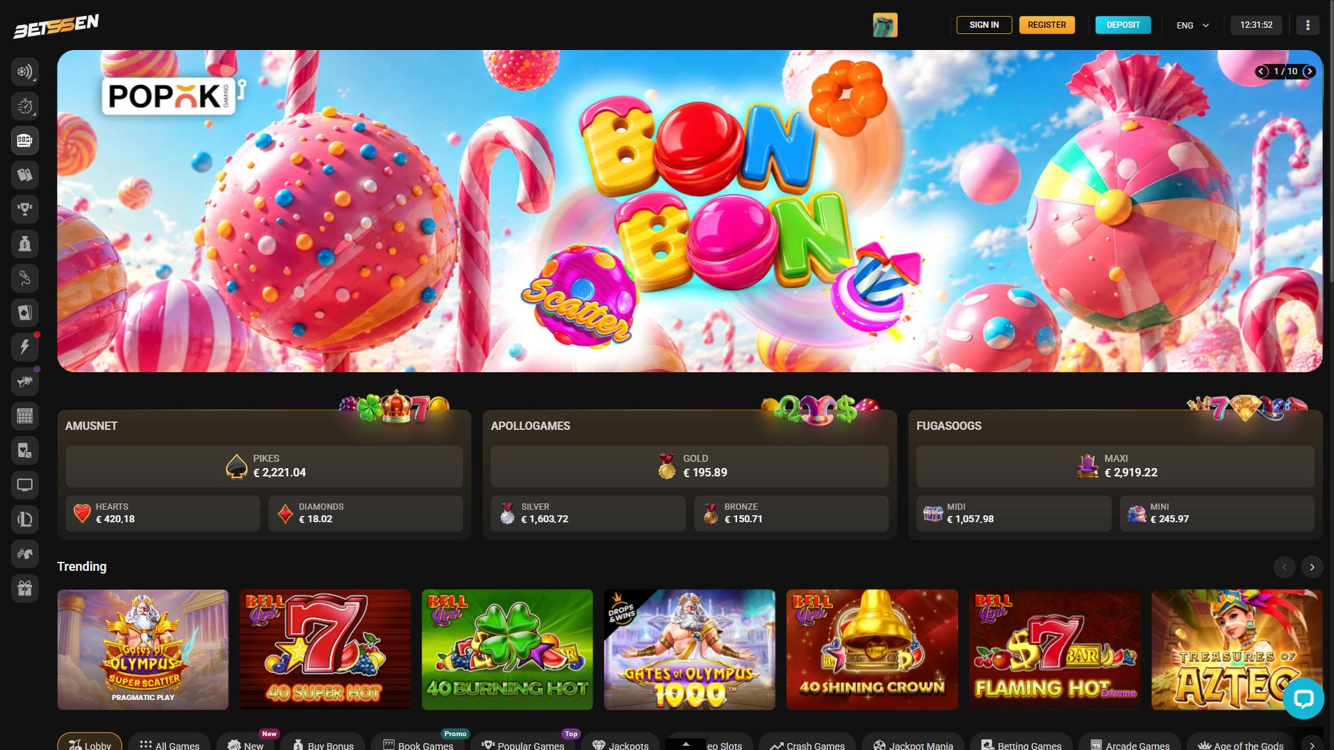 Betssen — Lobby (Desktop)
