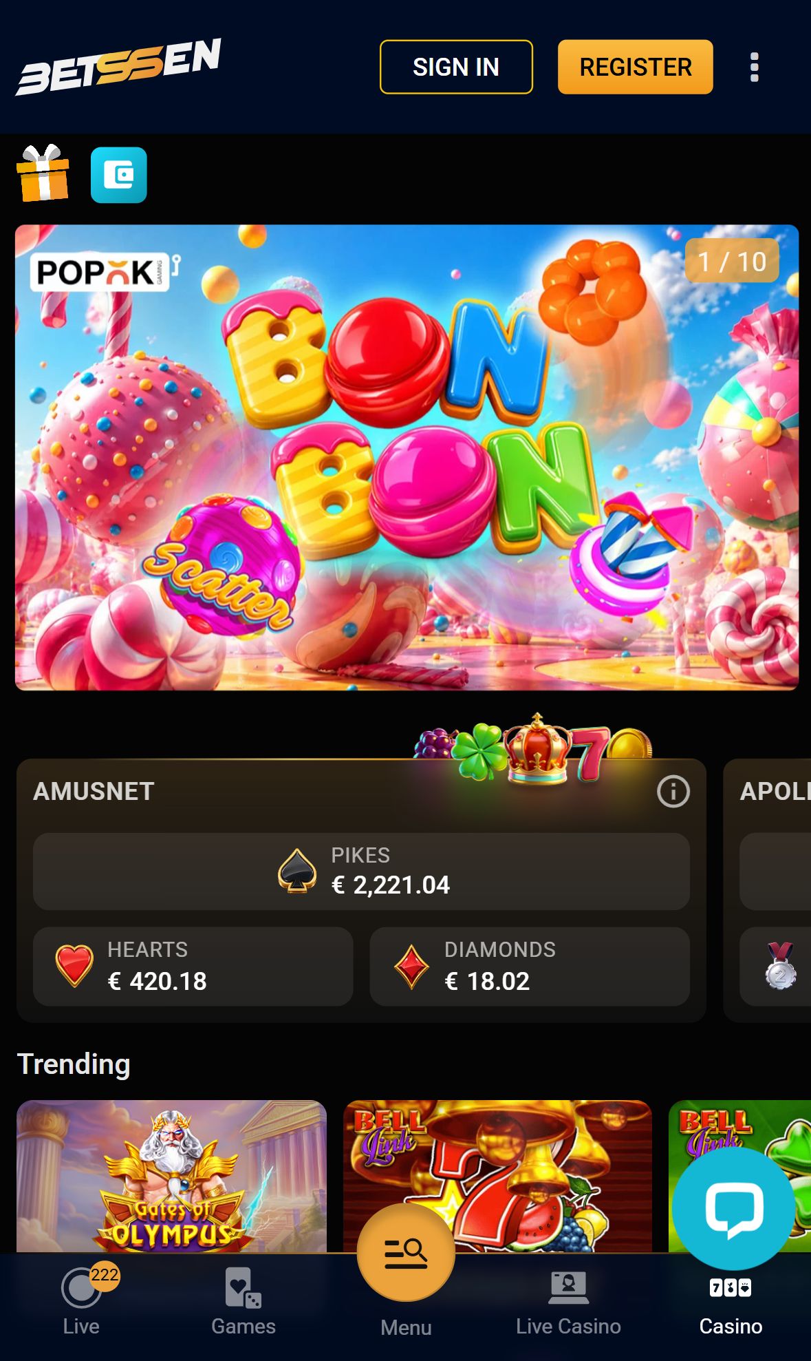 Betssen — Lobby (Mobile)