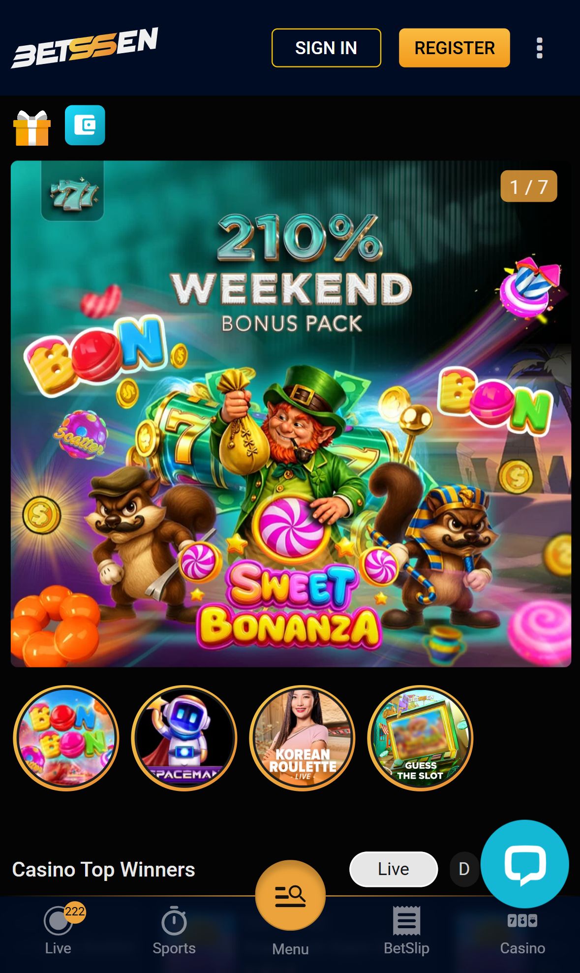Betssen — Homepage (Mobile)