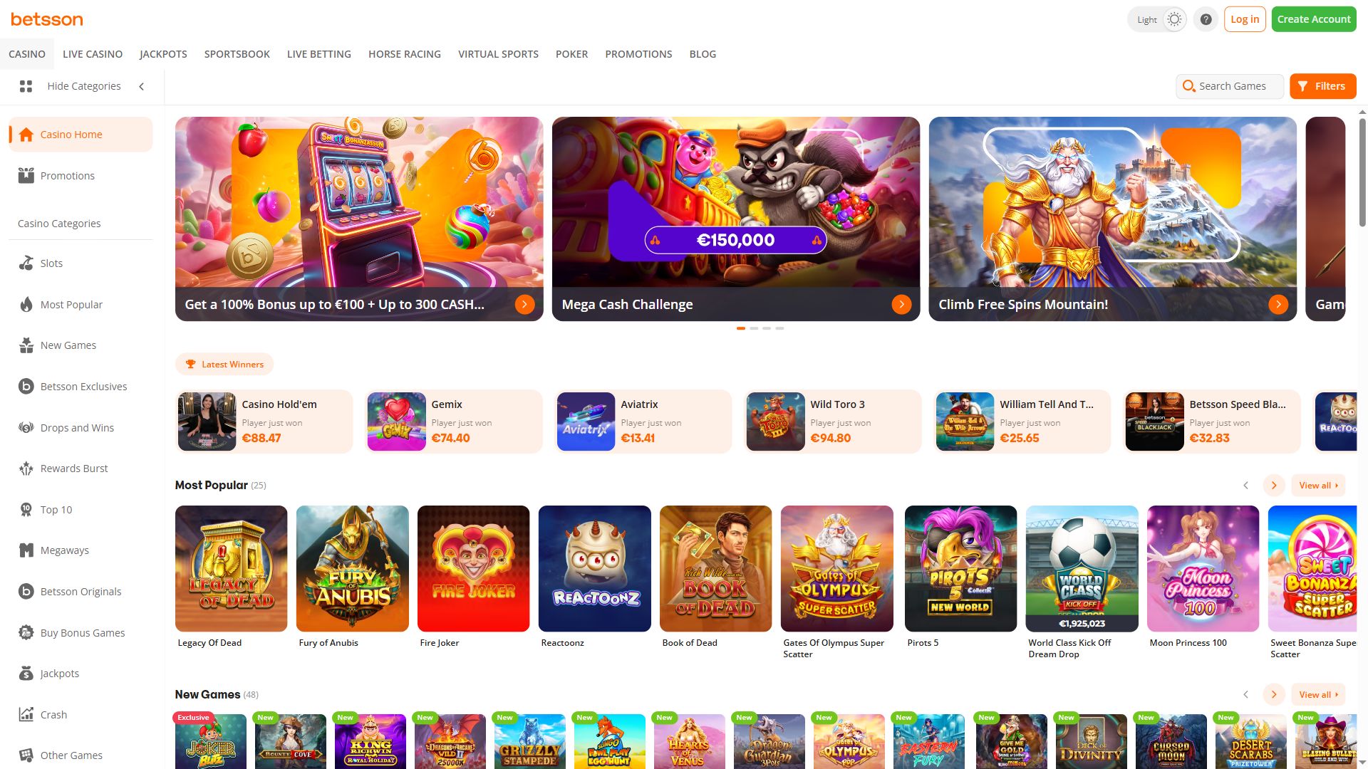 Betsson — Lobby (Desktop)