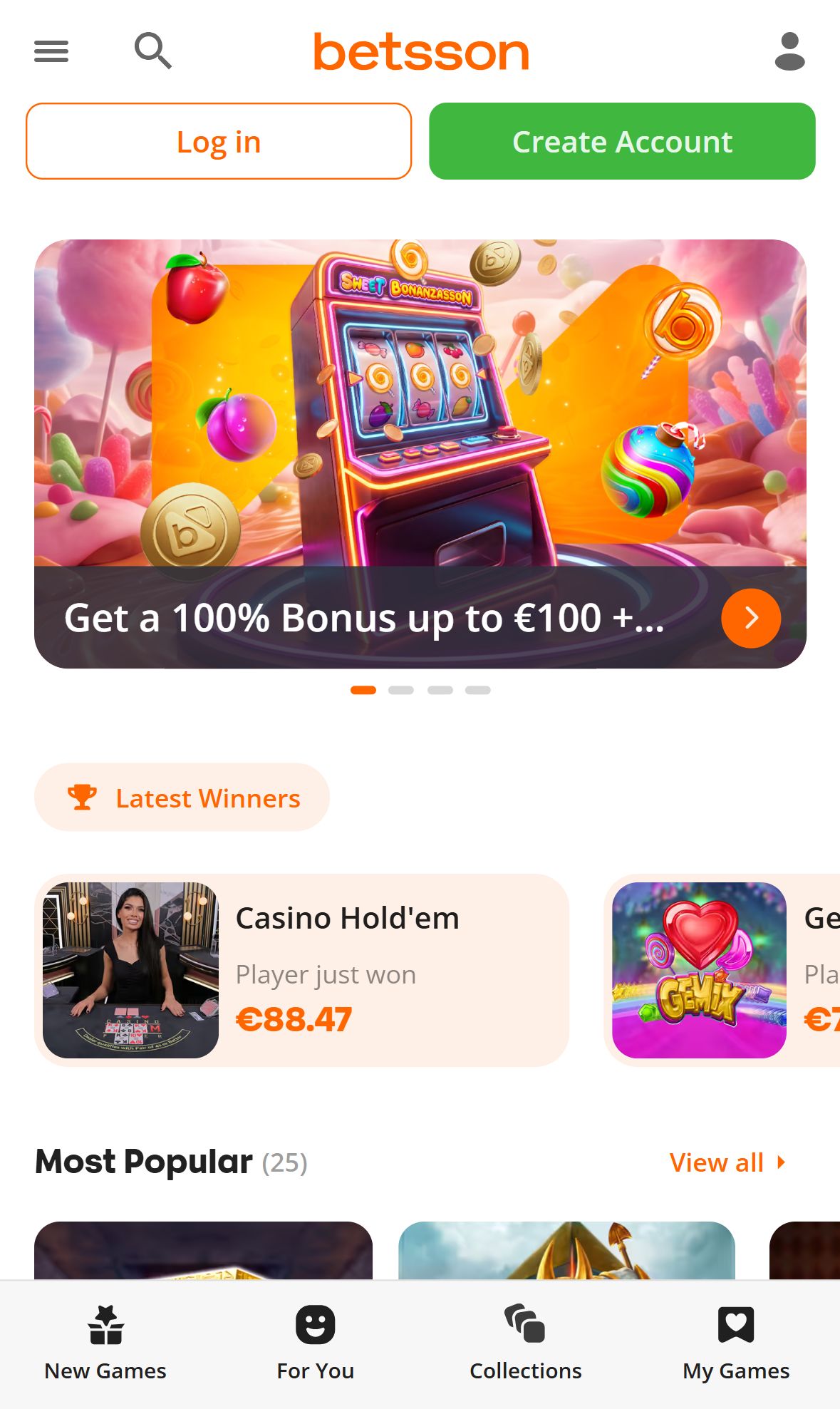 Betsson — Lobby (Mobile)