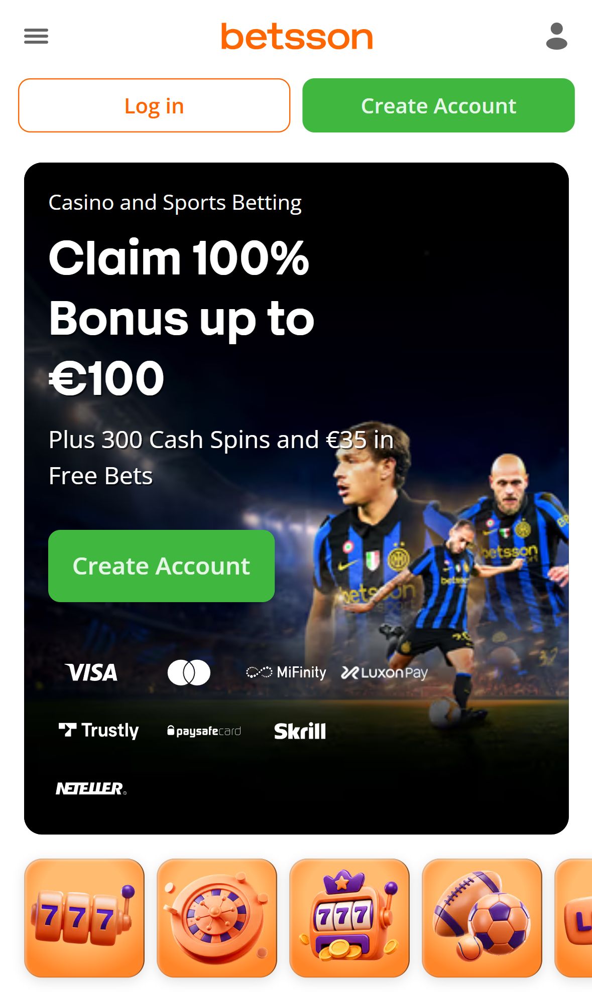 Betsson — Homepage (Mobile)