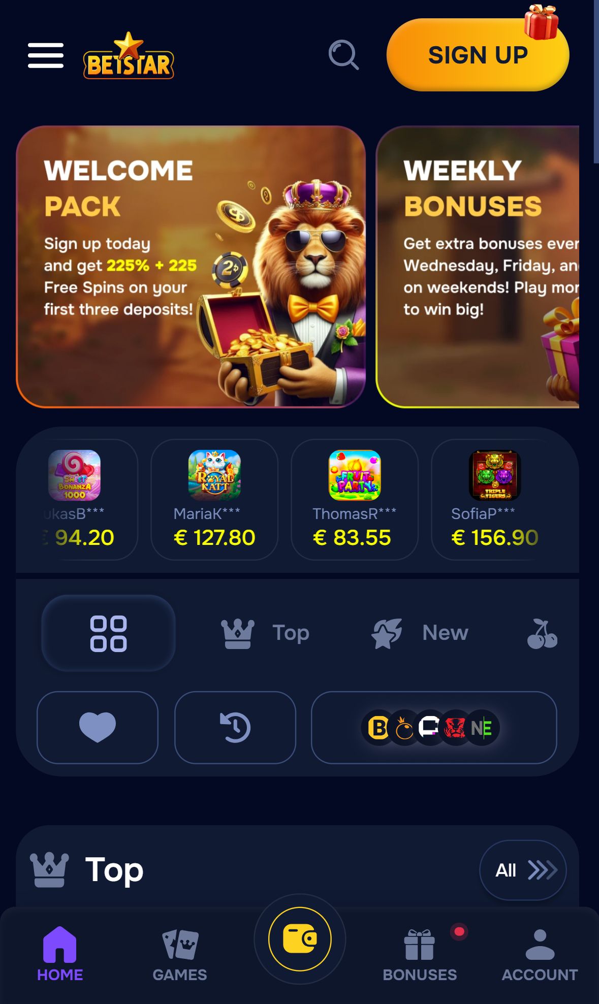 BETSTAR — Homepage (Mobile)