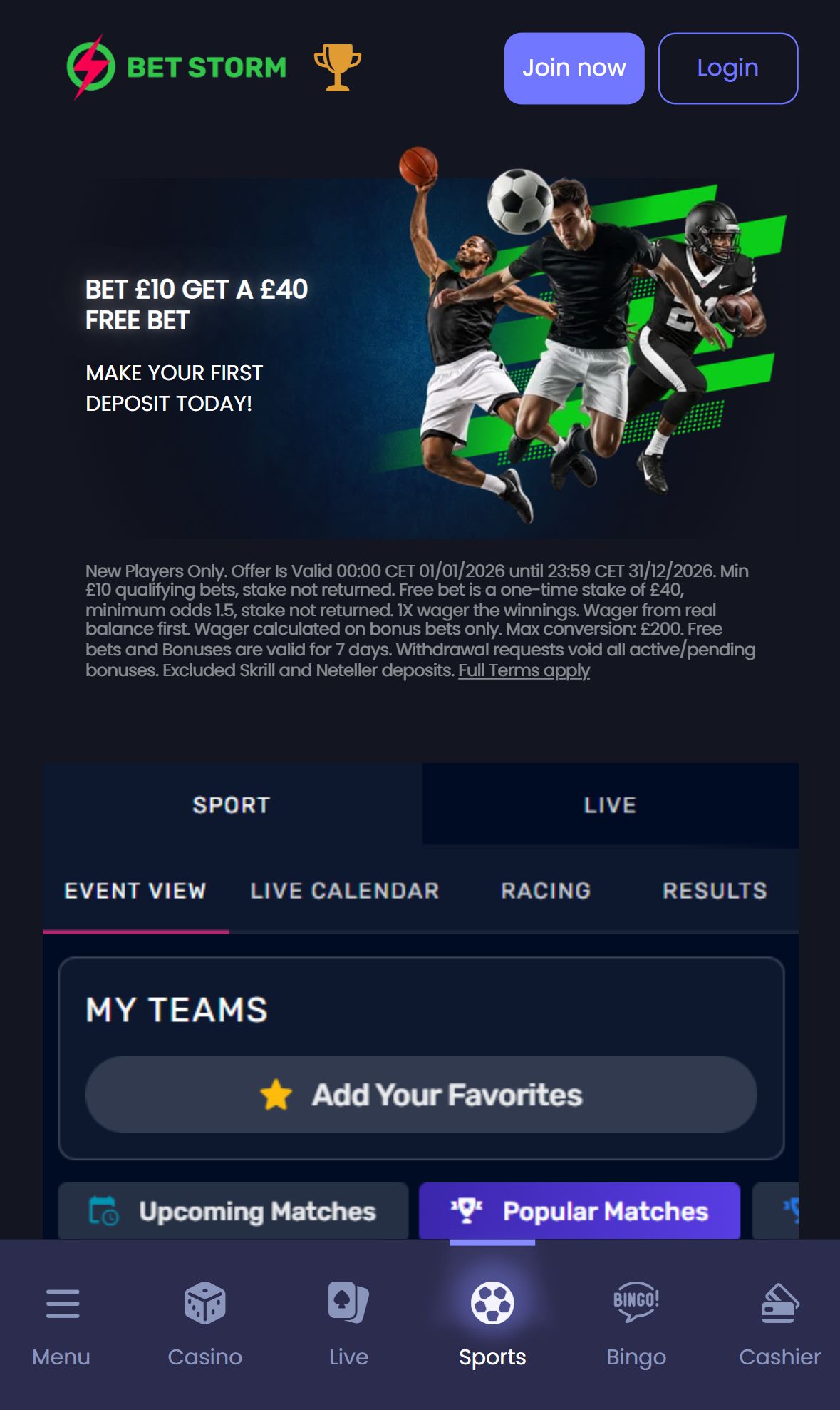 Betstorm — Homepage (Mobile)
