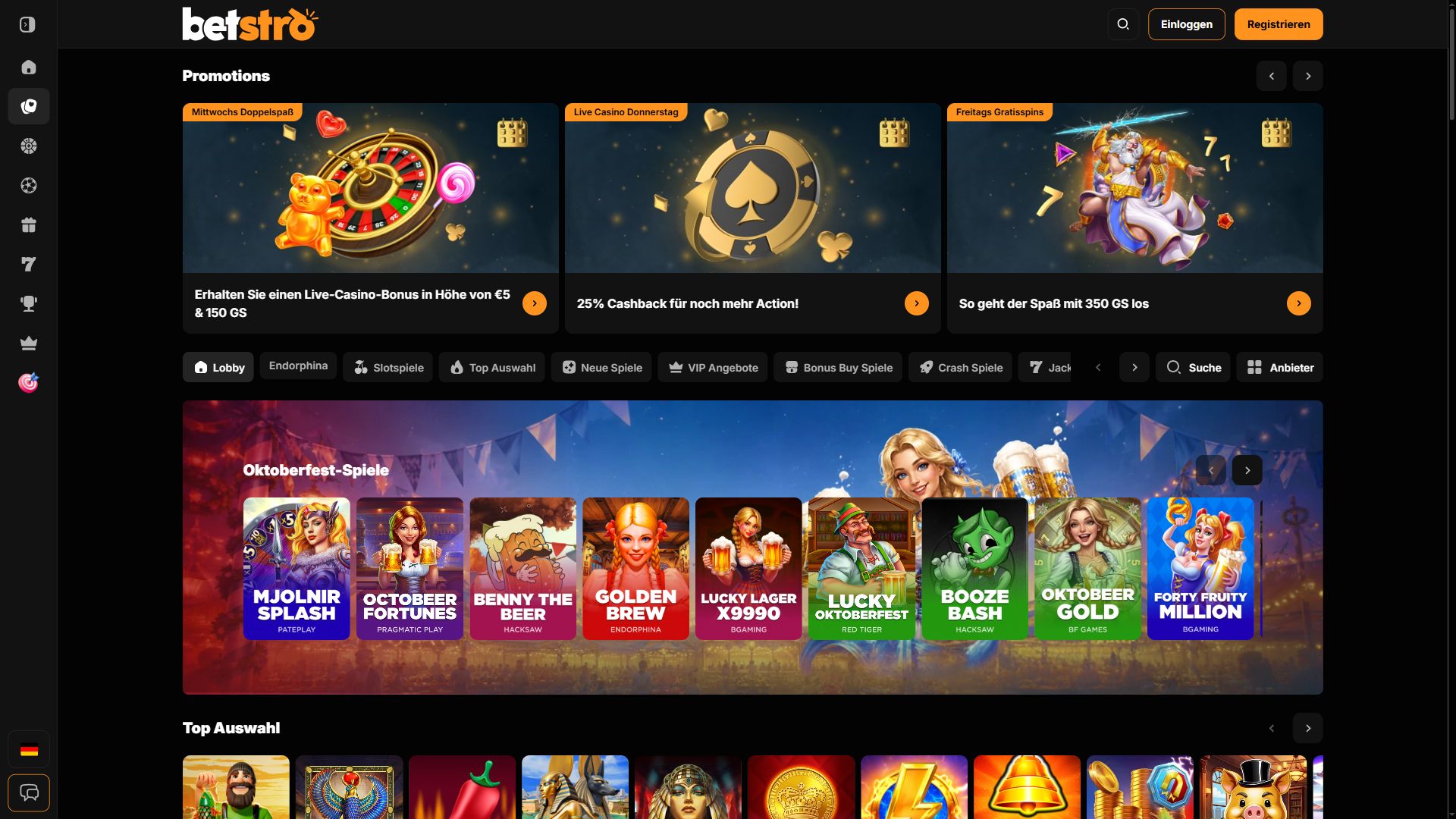 Betstro — Lobby (Desktop)