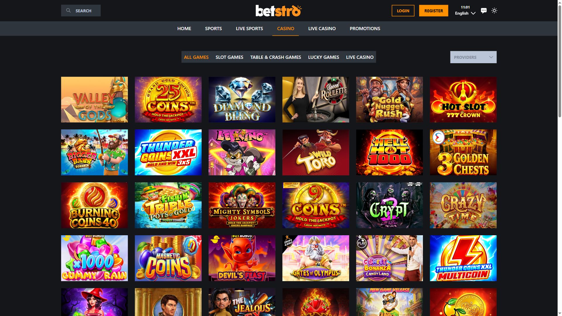 Betstro — Lobby (Desktop)
