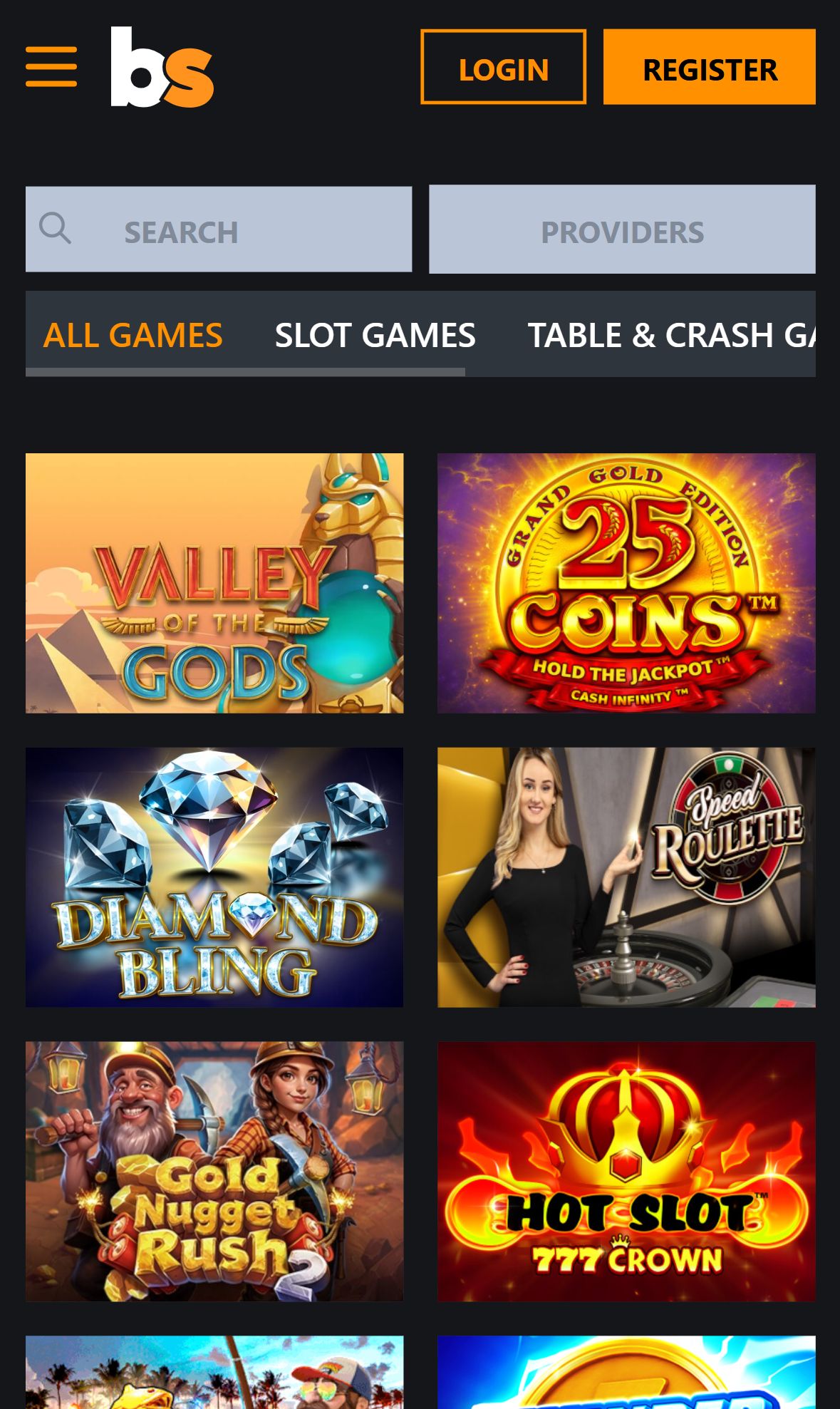 Betstro — Lobby (Mobile)