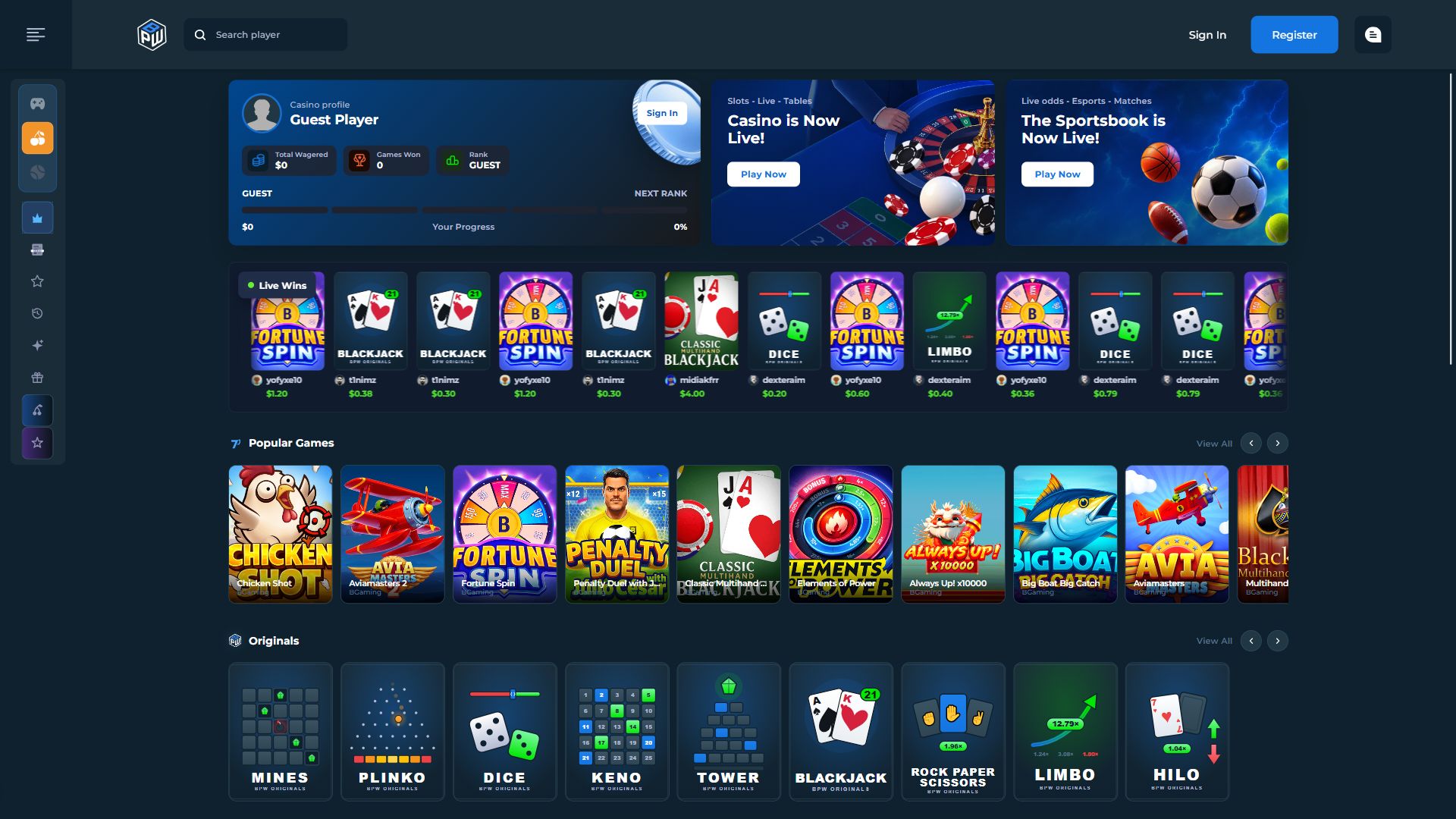 BetterPlayerWin — Lobby (Desktop)