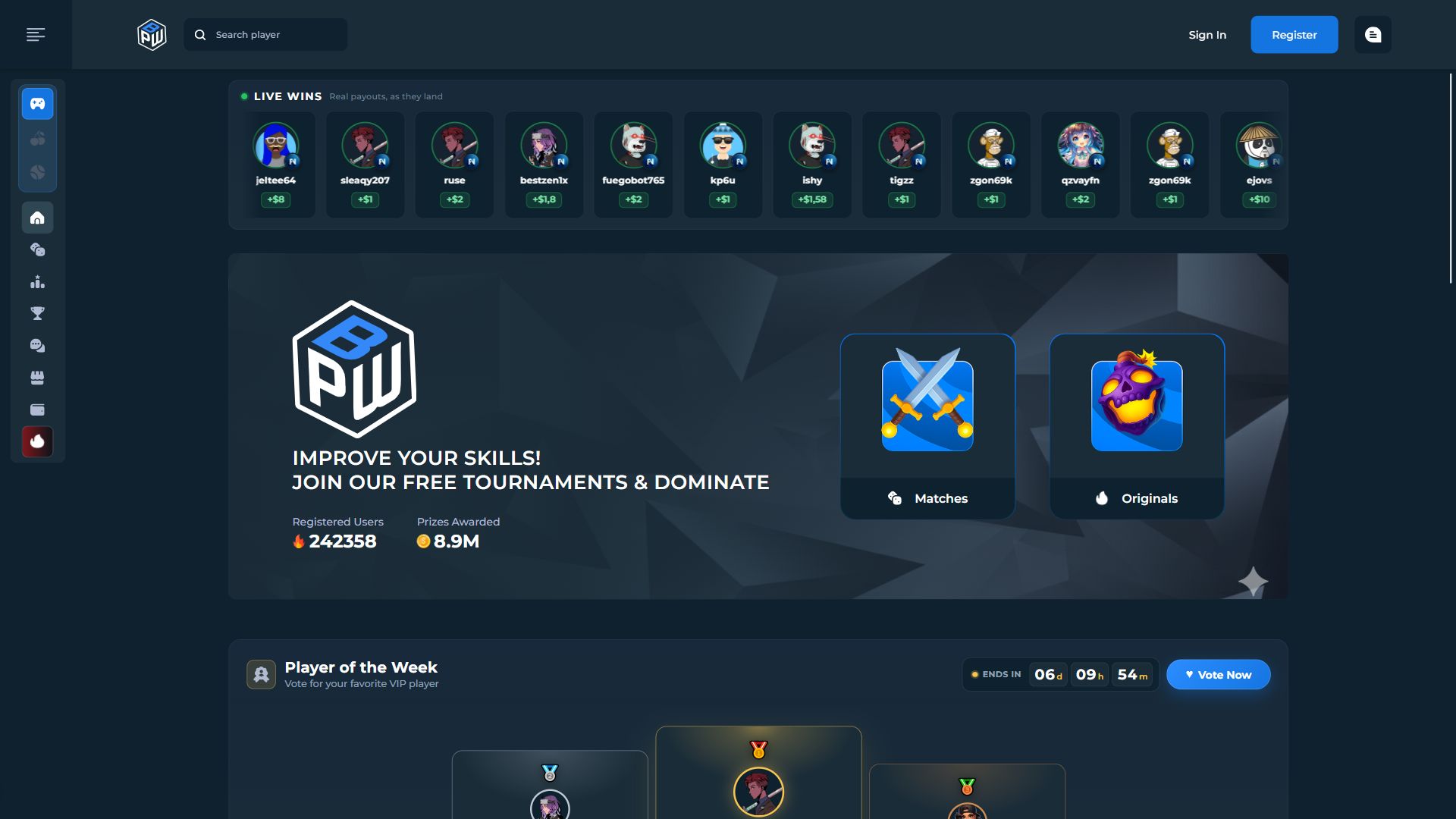BetterPlayerWin — Homepage (Desktop)