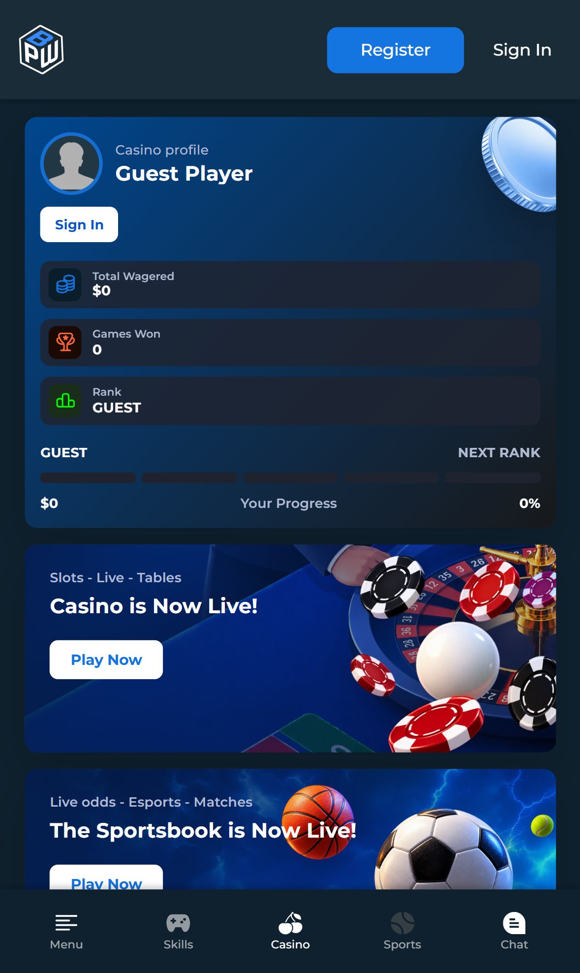 BetterPlayerWin — Lobby (Mobile)