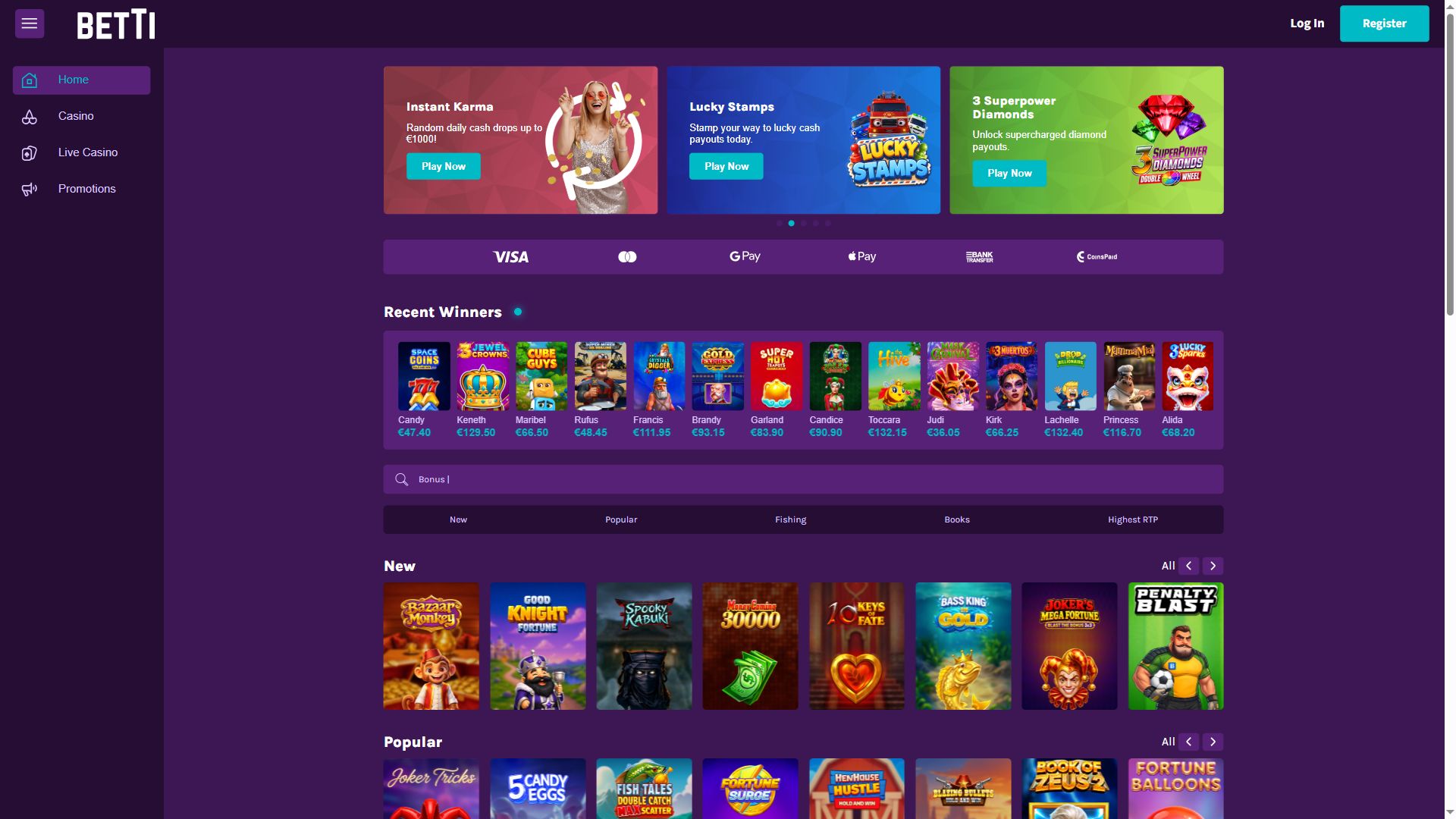 Betti — Homepage (Desktop)