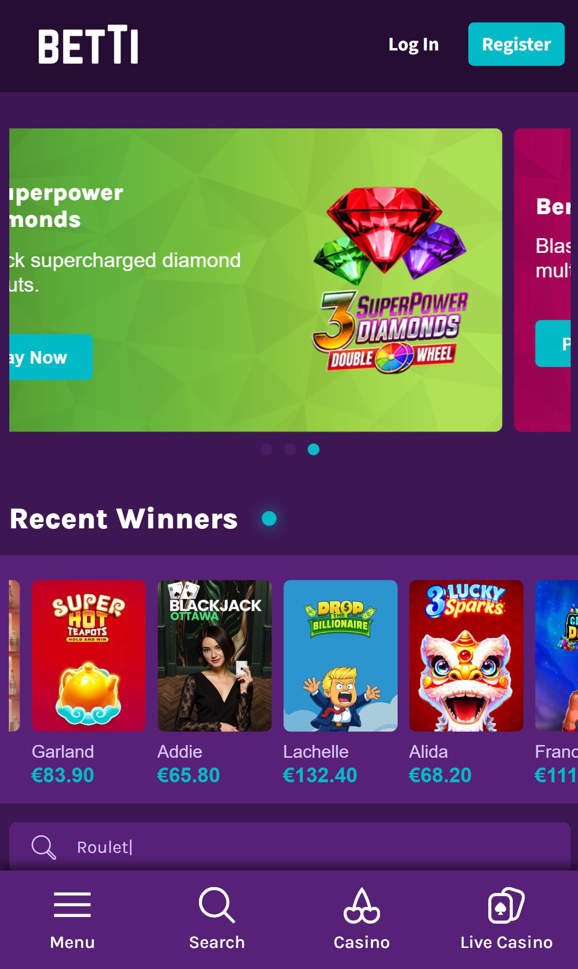 Betti — Homepage (Mobile)
