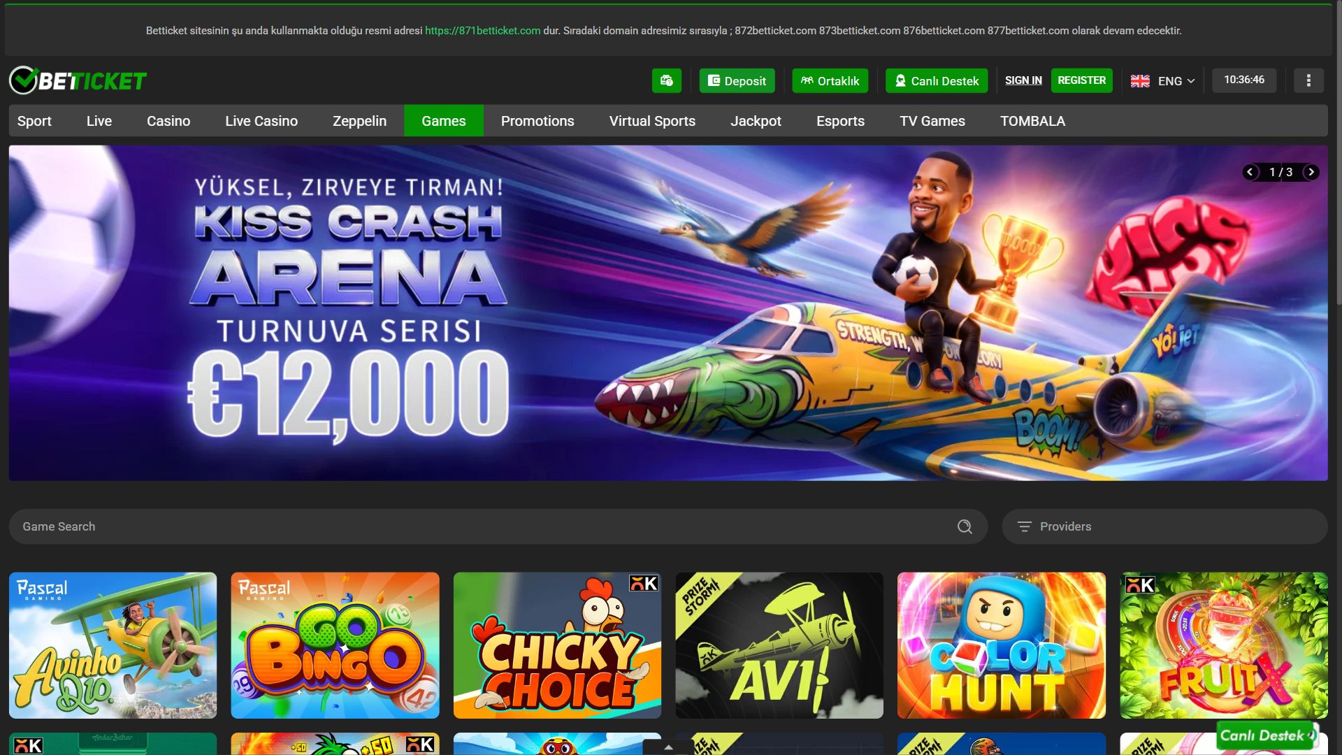 Betticket — Lobby (Desktop)