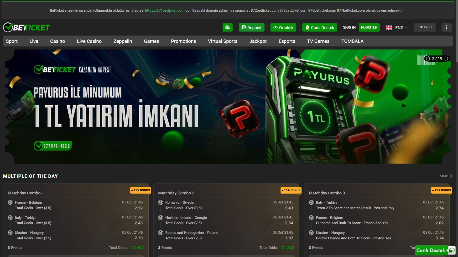 Betticket — Homepage (Desktop)