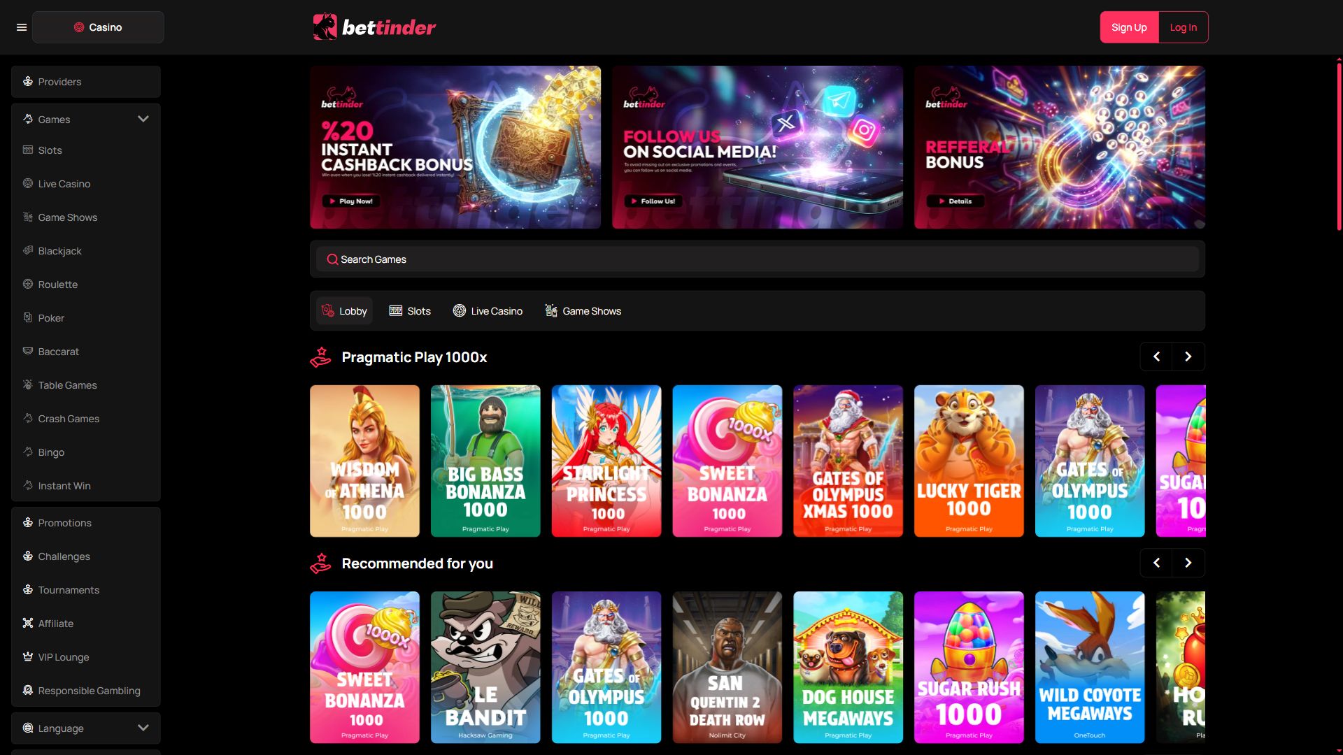 Bettinder — Lobby (Desktop)